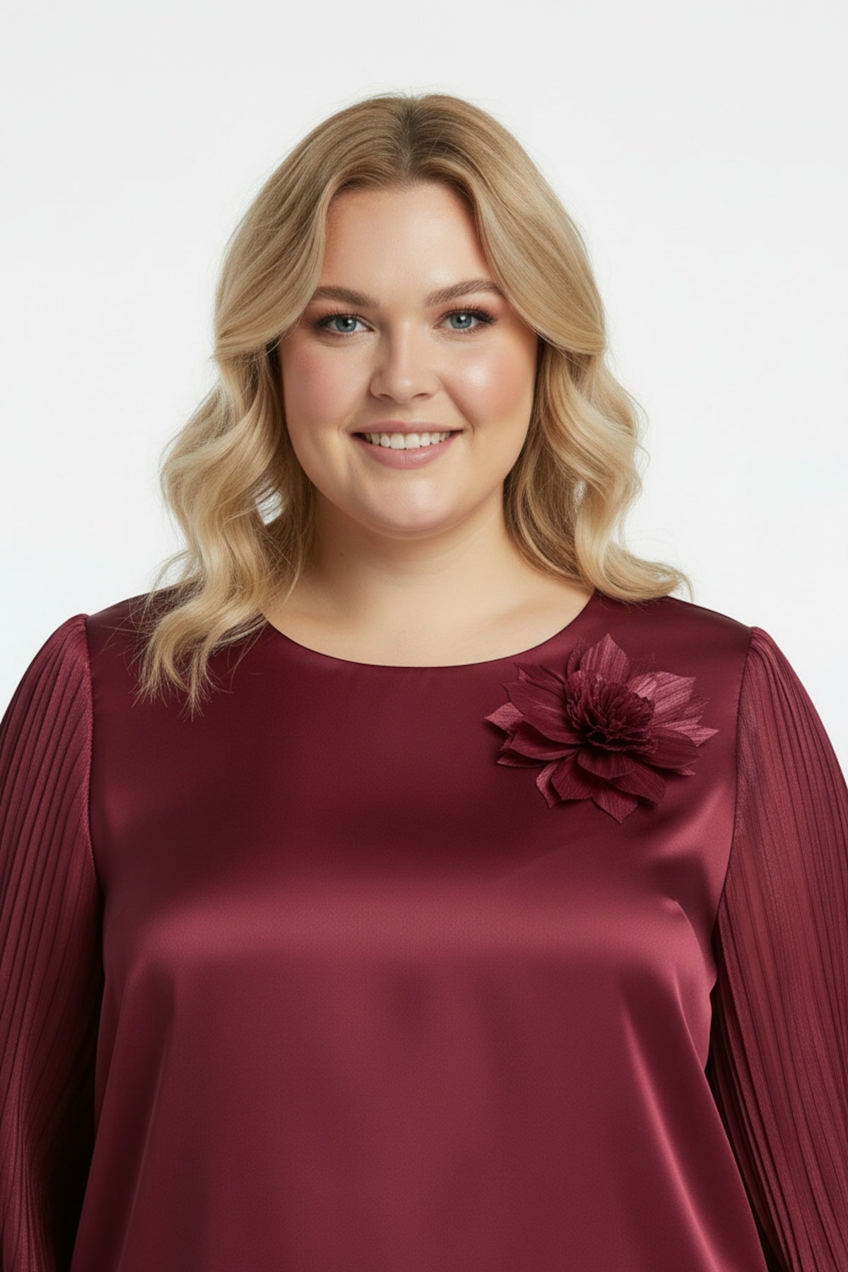 Plus - Size Floral Collar Blouse — Burgundy
