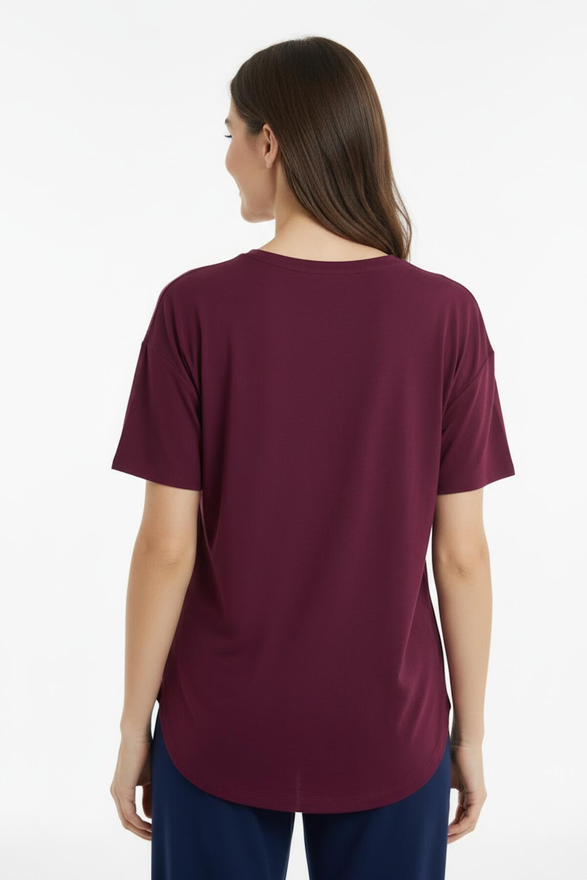 Women's Embellished Oval - Hem T - Shirt — Burgundy