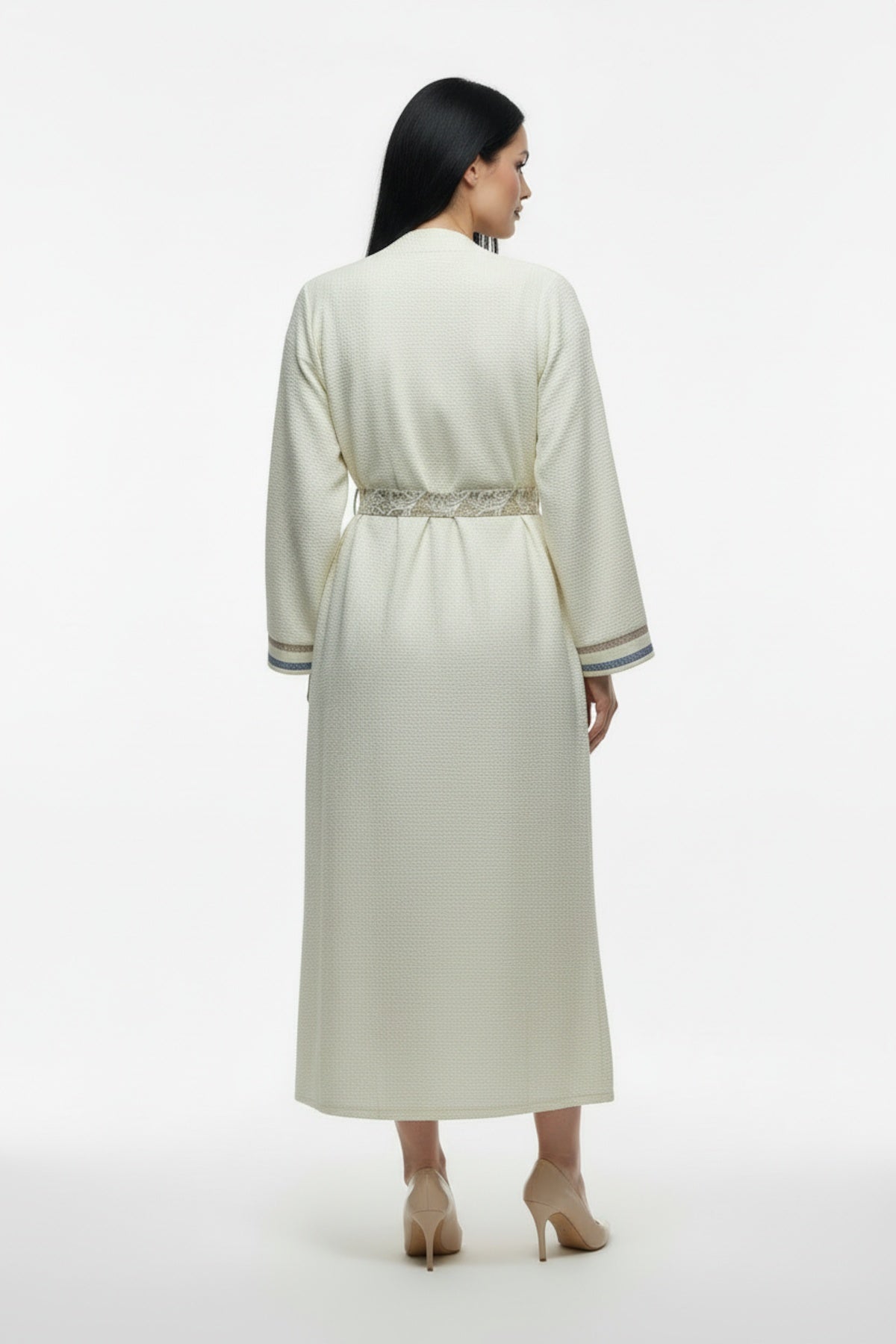 Plus‑Size Ferace Dress With Gold Embellishment — Ecru