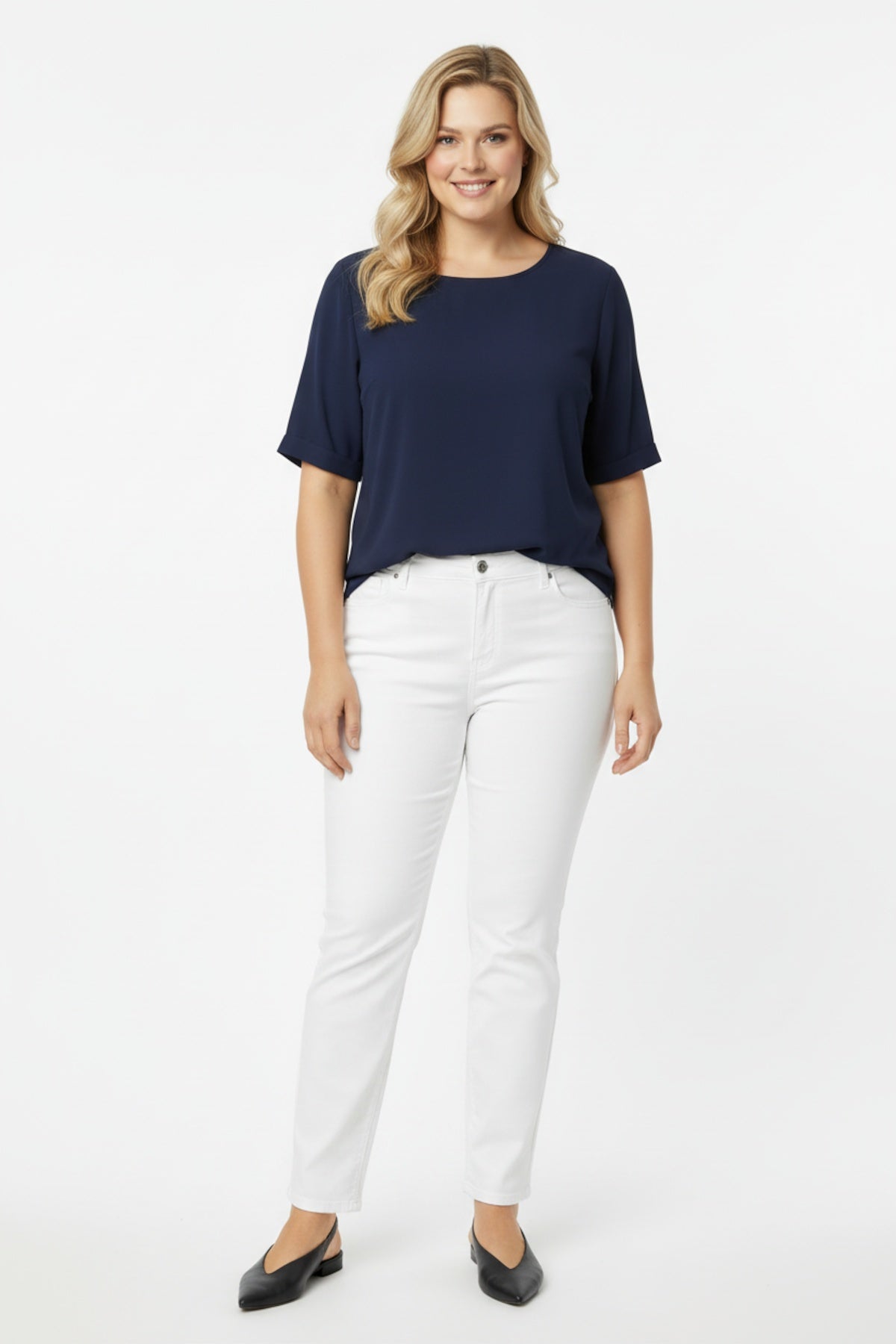 Plus - Size Cotton - Stretch Trousers — Off‑White