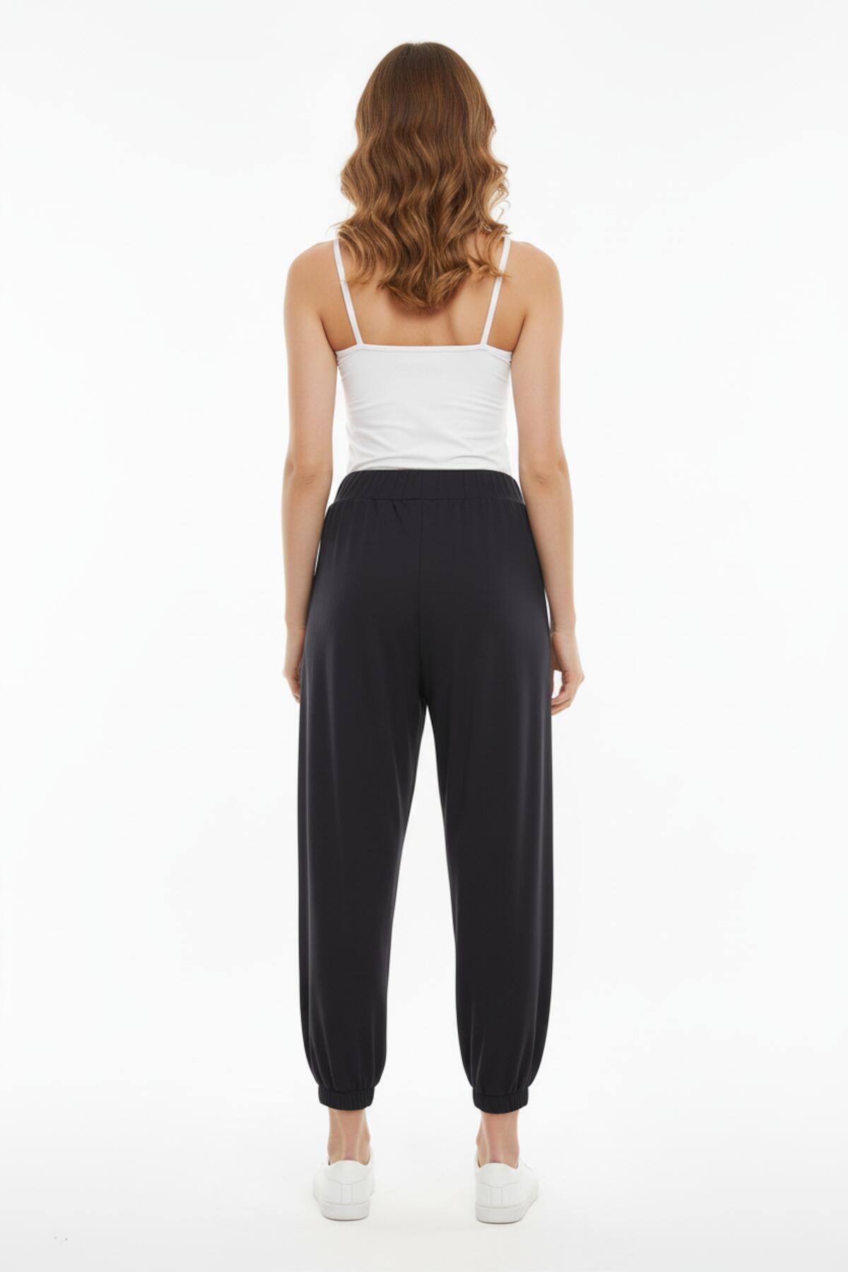 Viscose Trousers With Elasticated Hems — Black