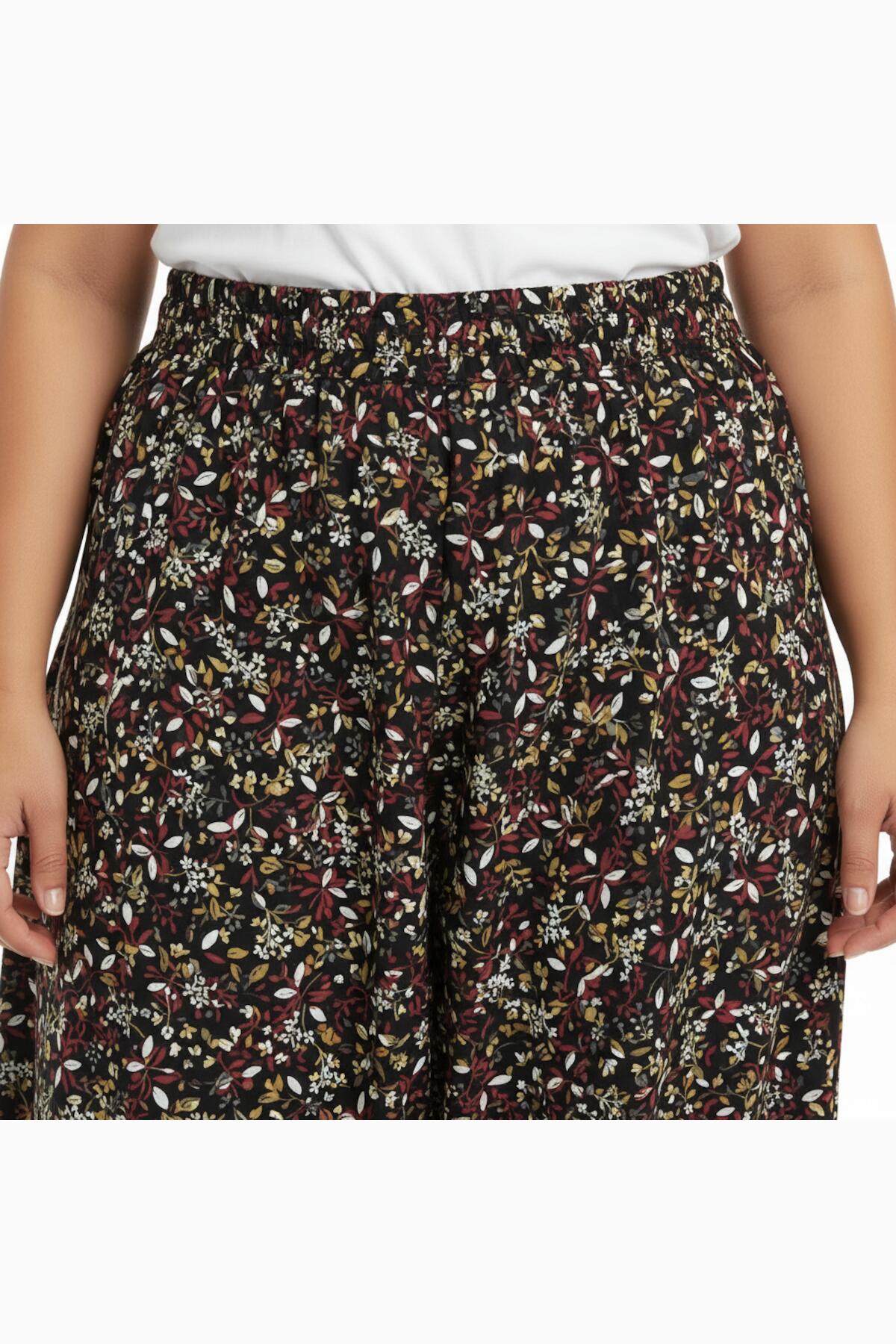 Plus - Size Patterned Woven Trousers — Multicolor