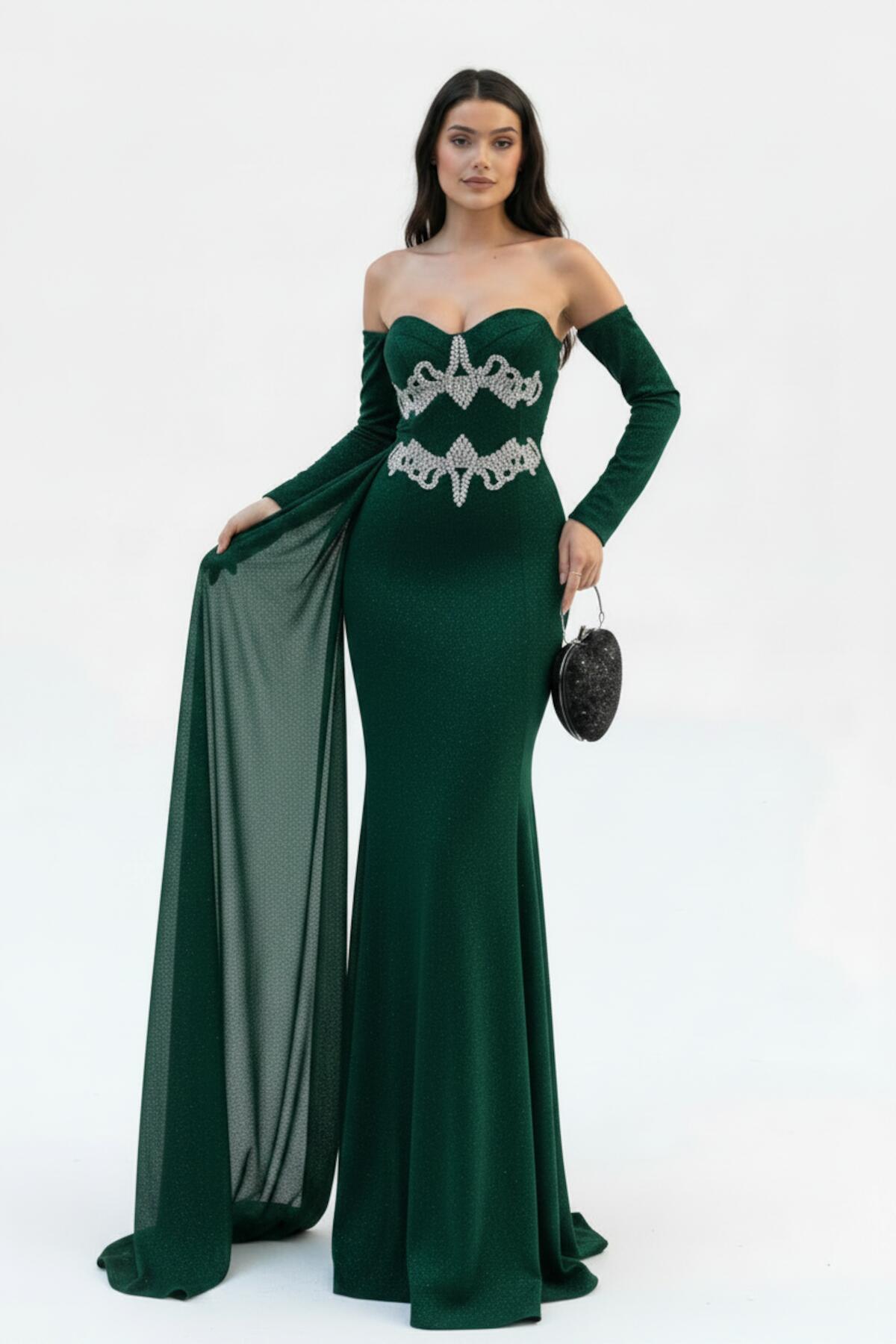 Emerald Green Embellished Mermaid Gown