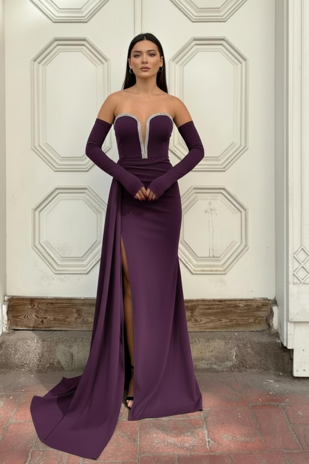Purple Crepe Evening Dress