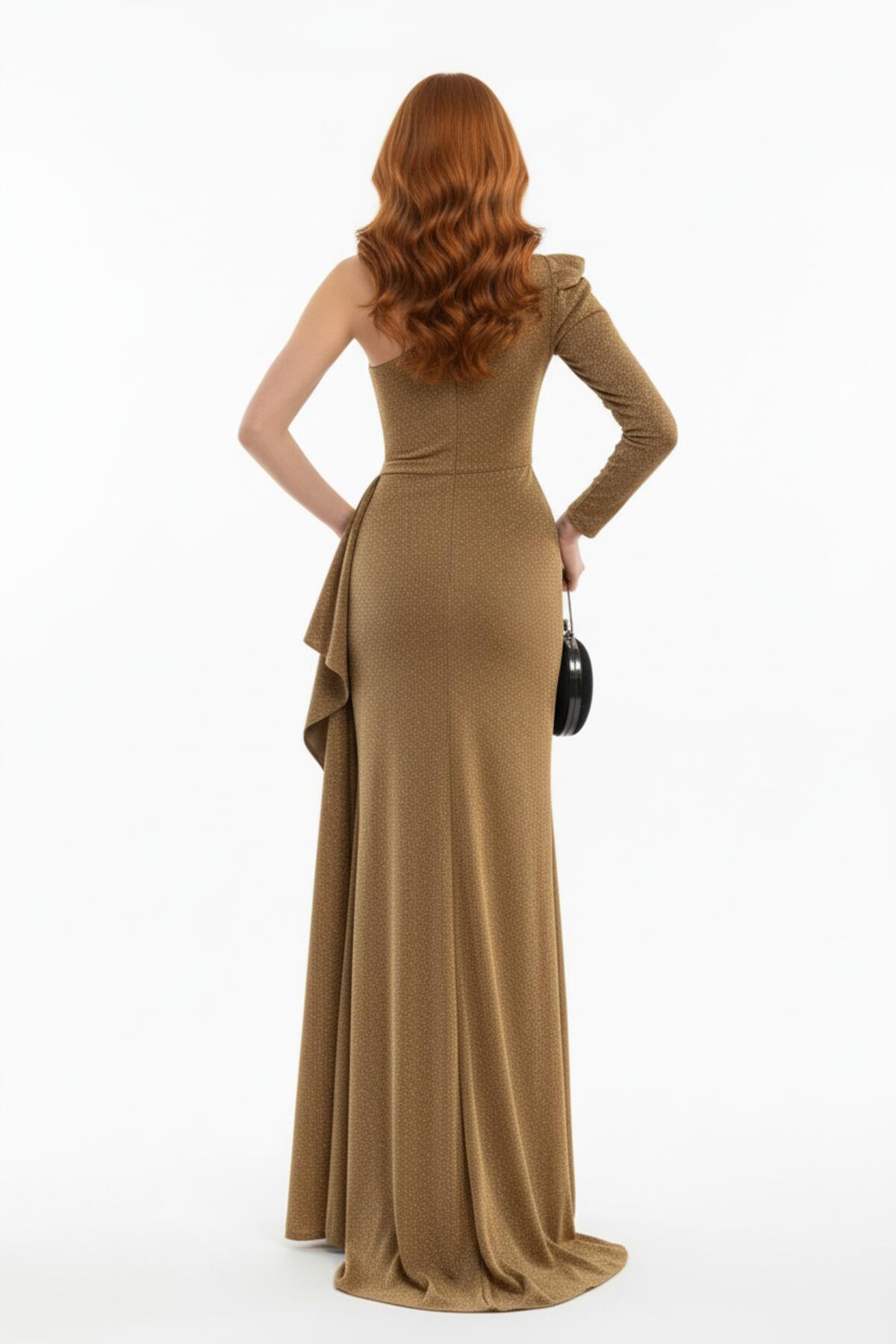 One - Shoulder Velvet Evening Dress - Yellow