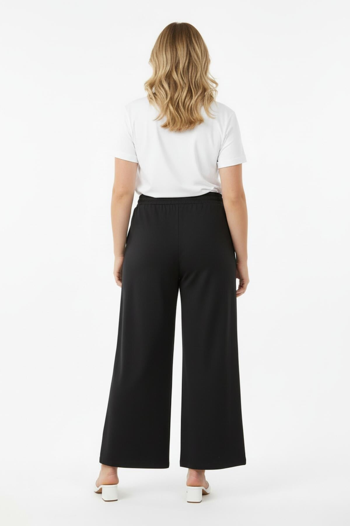 Plus - Size Long Trousers With Elastic Waist — Black