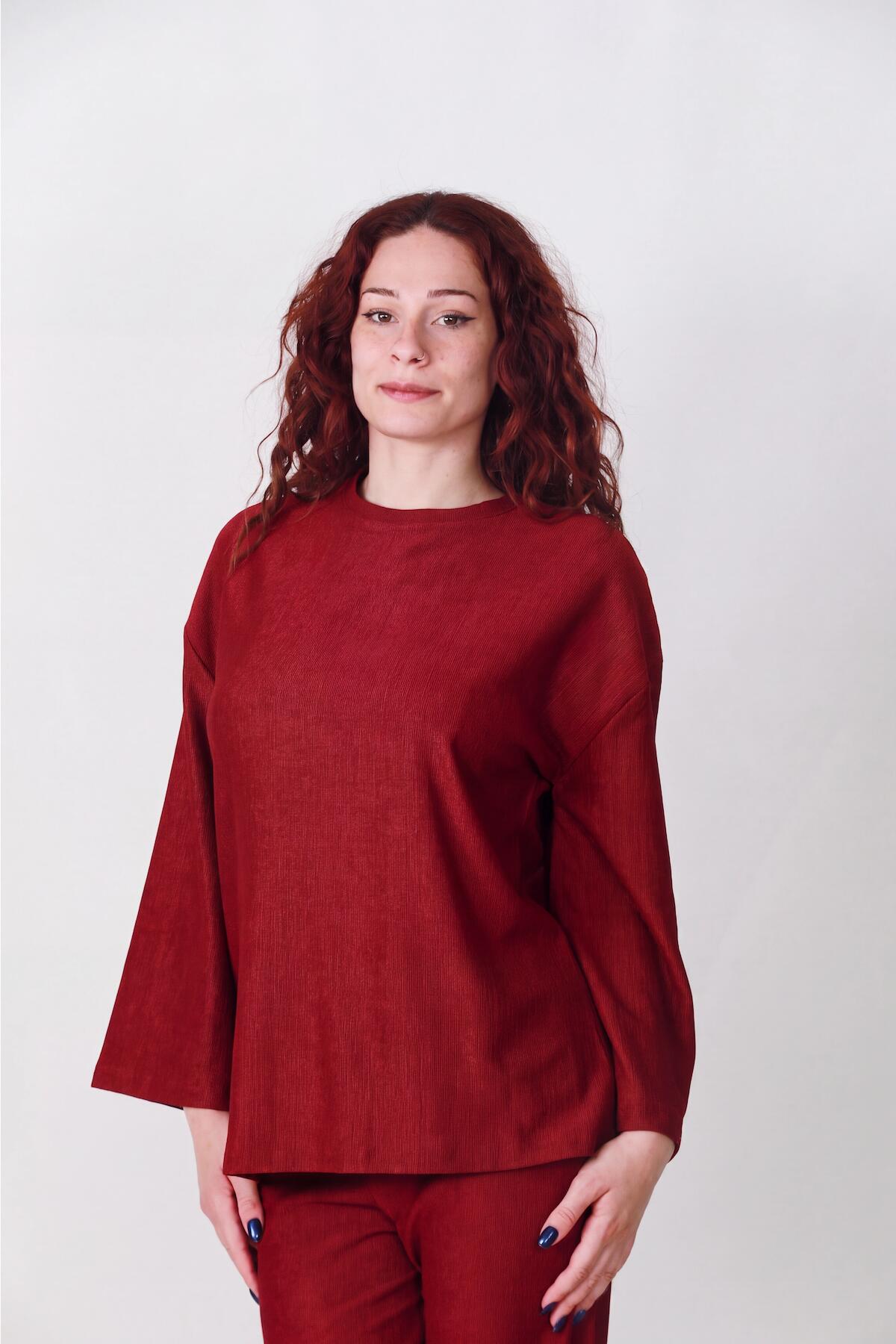Burgundy Wide - Sleeve Two - Piece Set