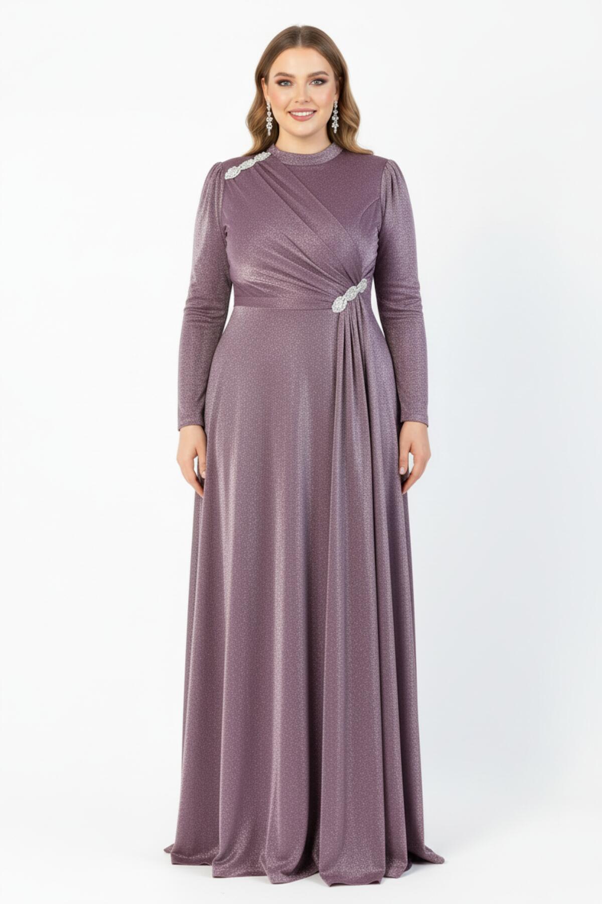 Plus - Size Evening Dress With Waist And Shoulder Details — Powder Pink