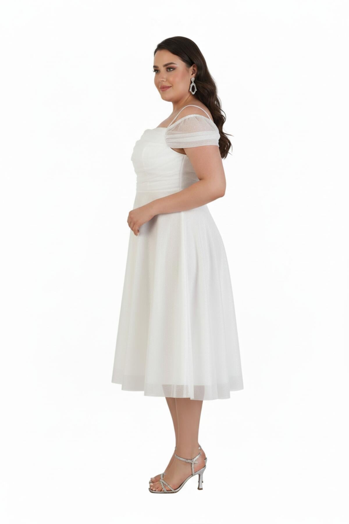 Plus - Size Off - Shoulder Midi Dress, White