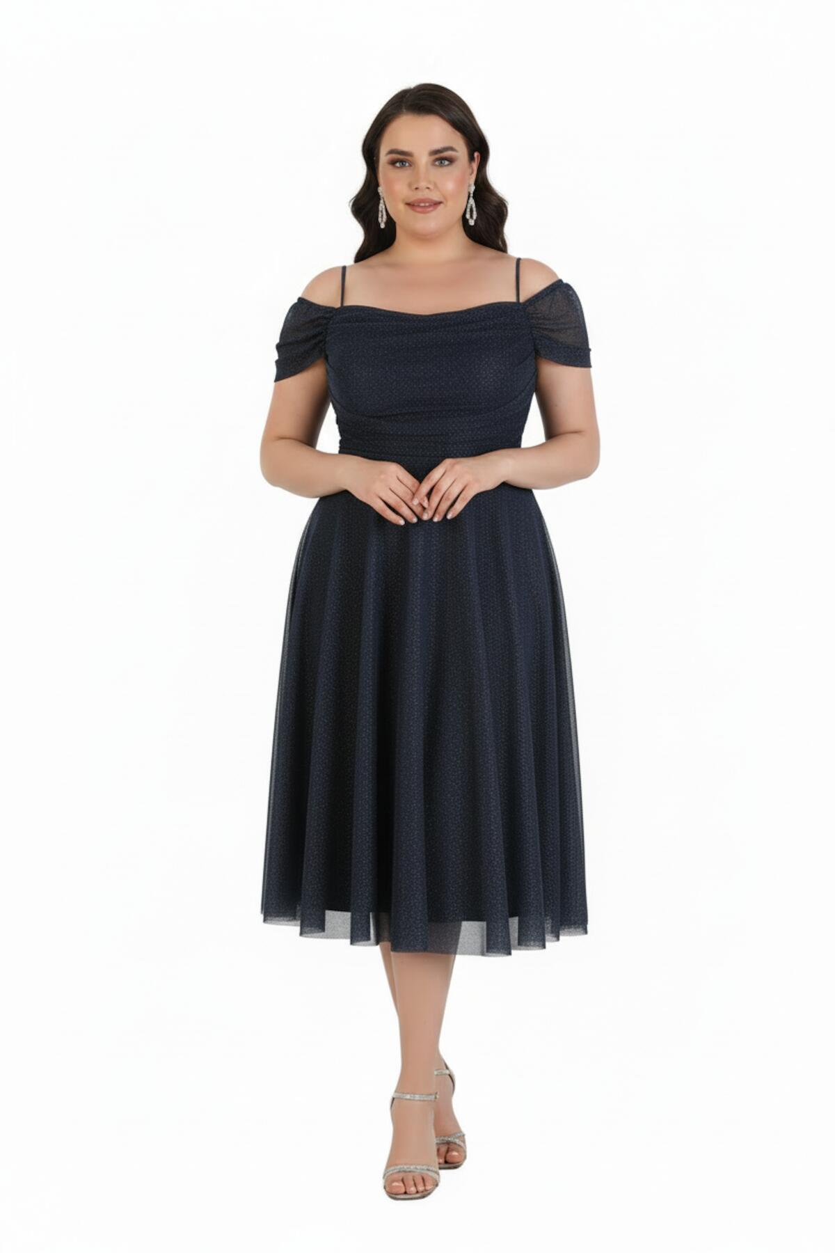 Plus - Size Off - Shoulder Midi Dress — Navy