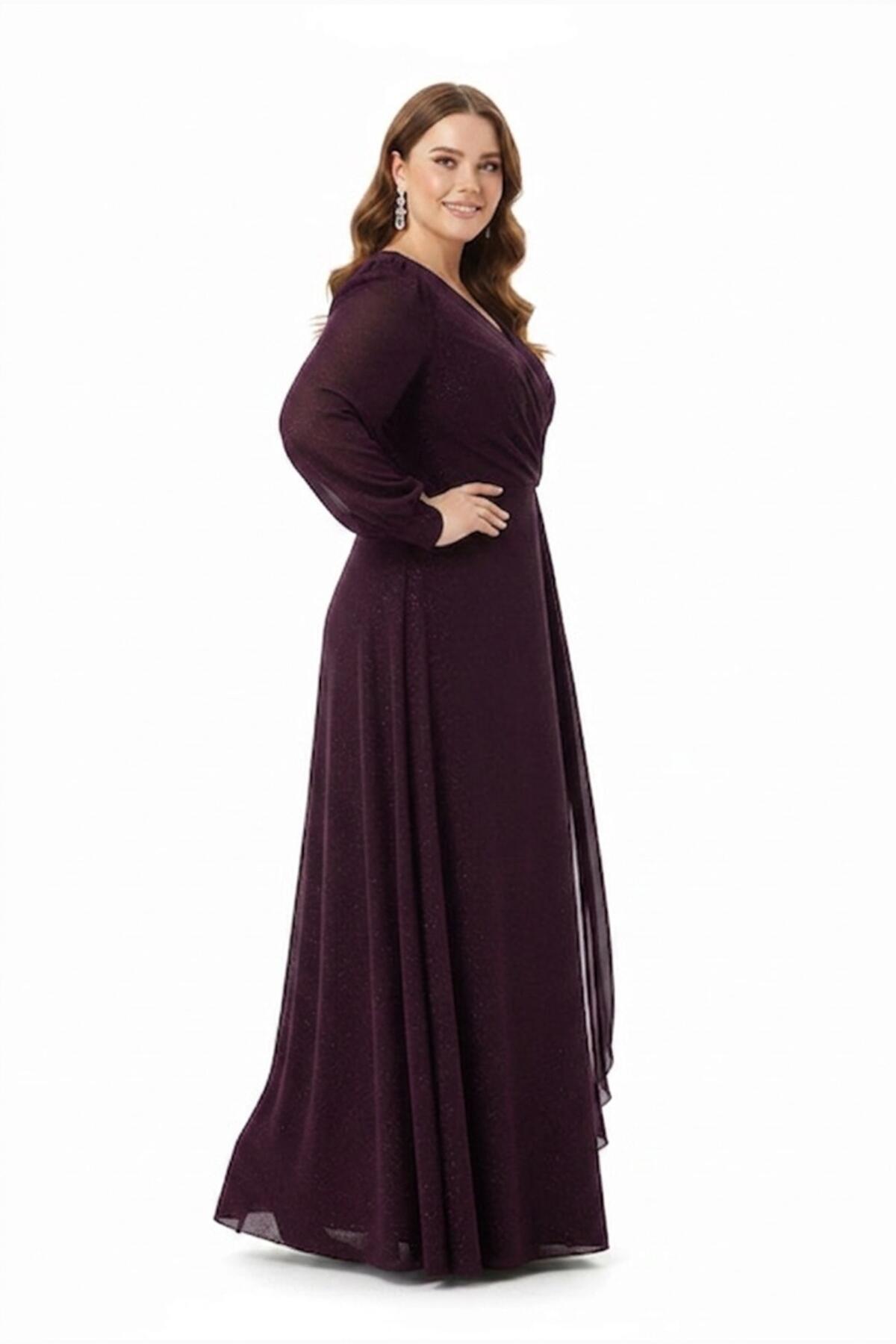 Plus - Size Chiffon Dress With Waist Accessory — Purple