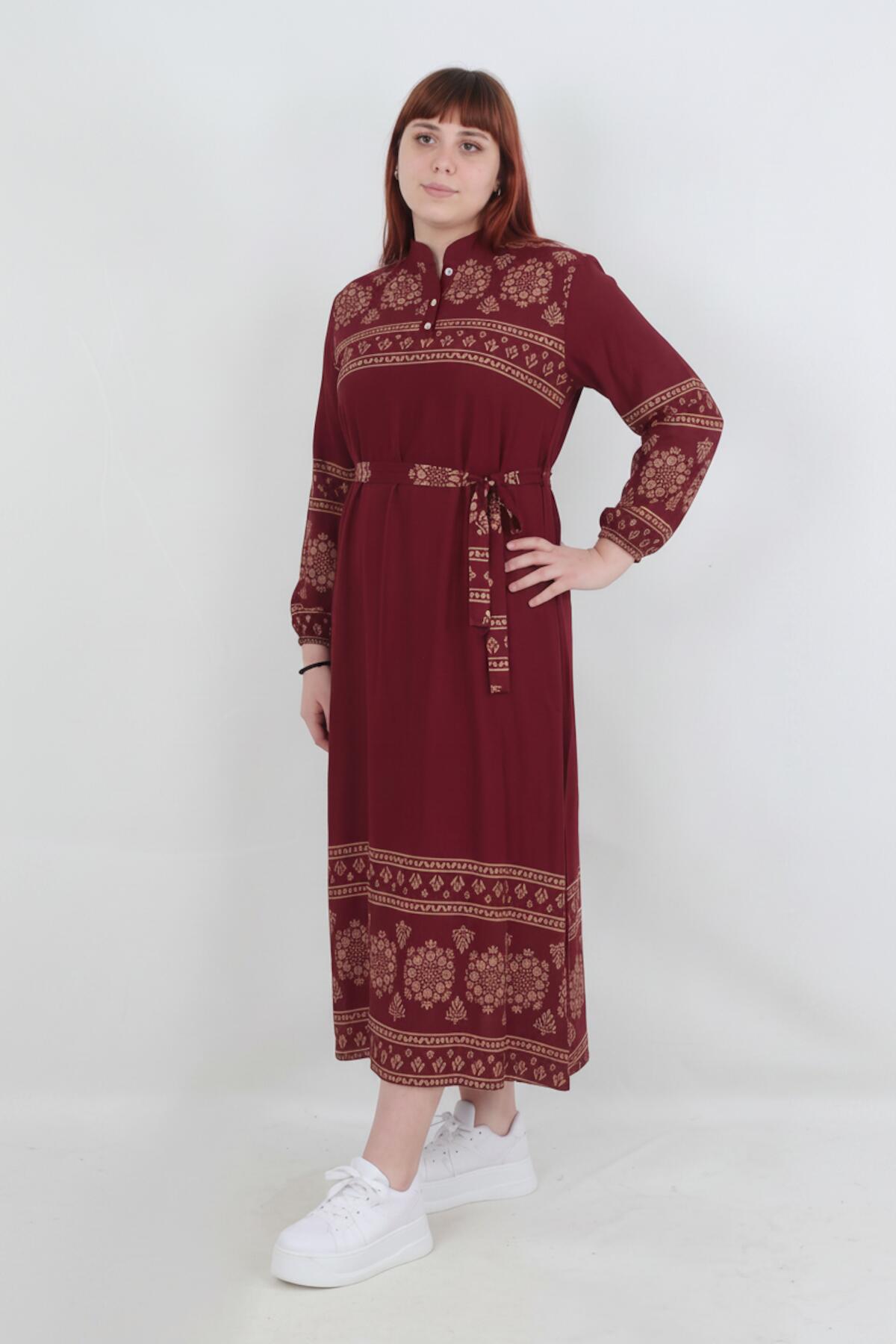 Plus - Size Woven Dress — Burgundy Pattern