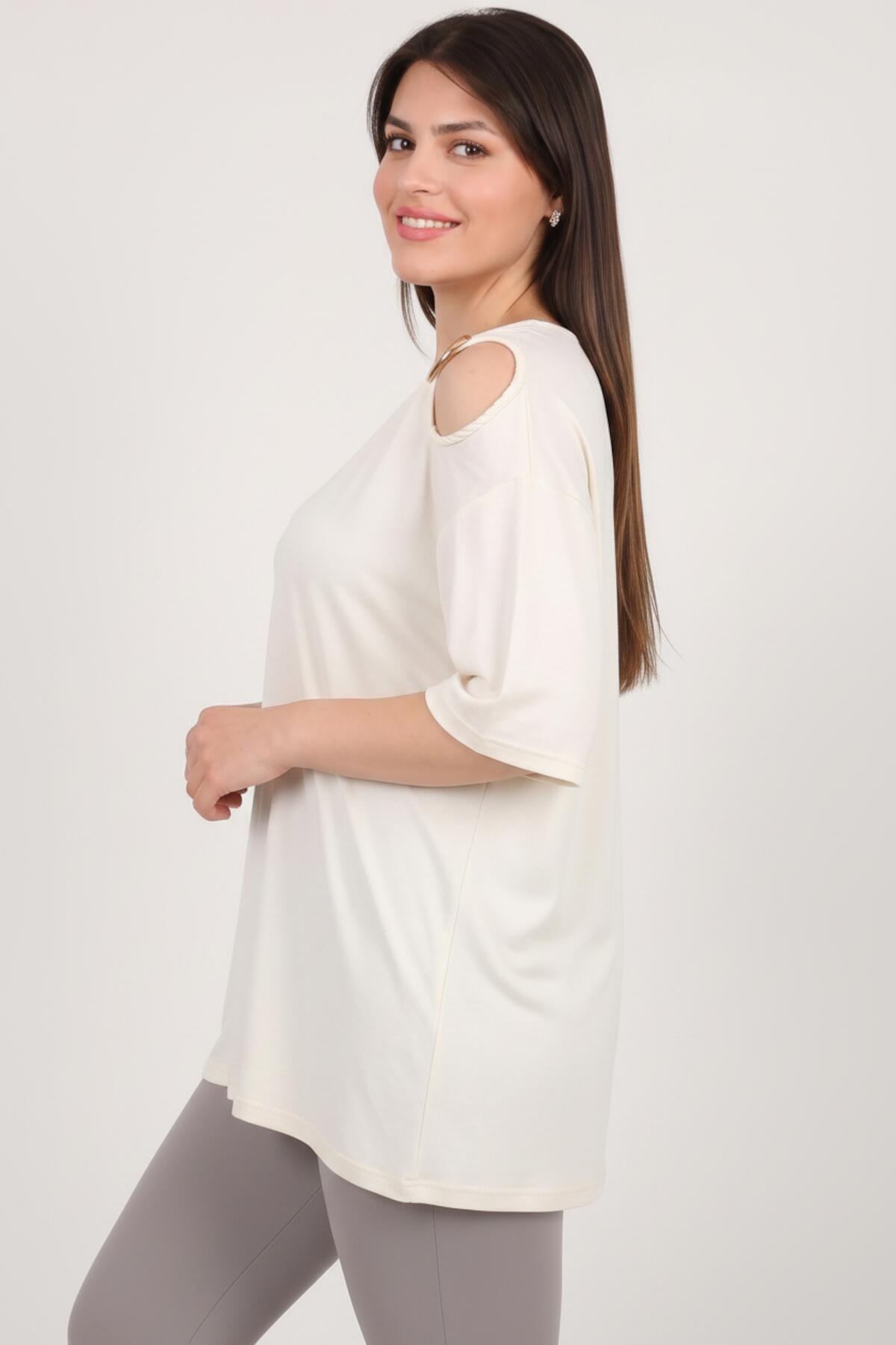 Off - White Buckle - Detail Blouse — Plus Size