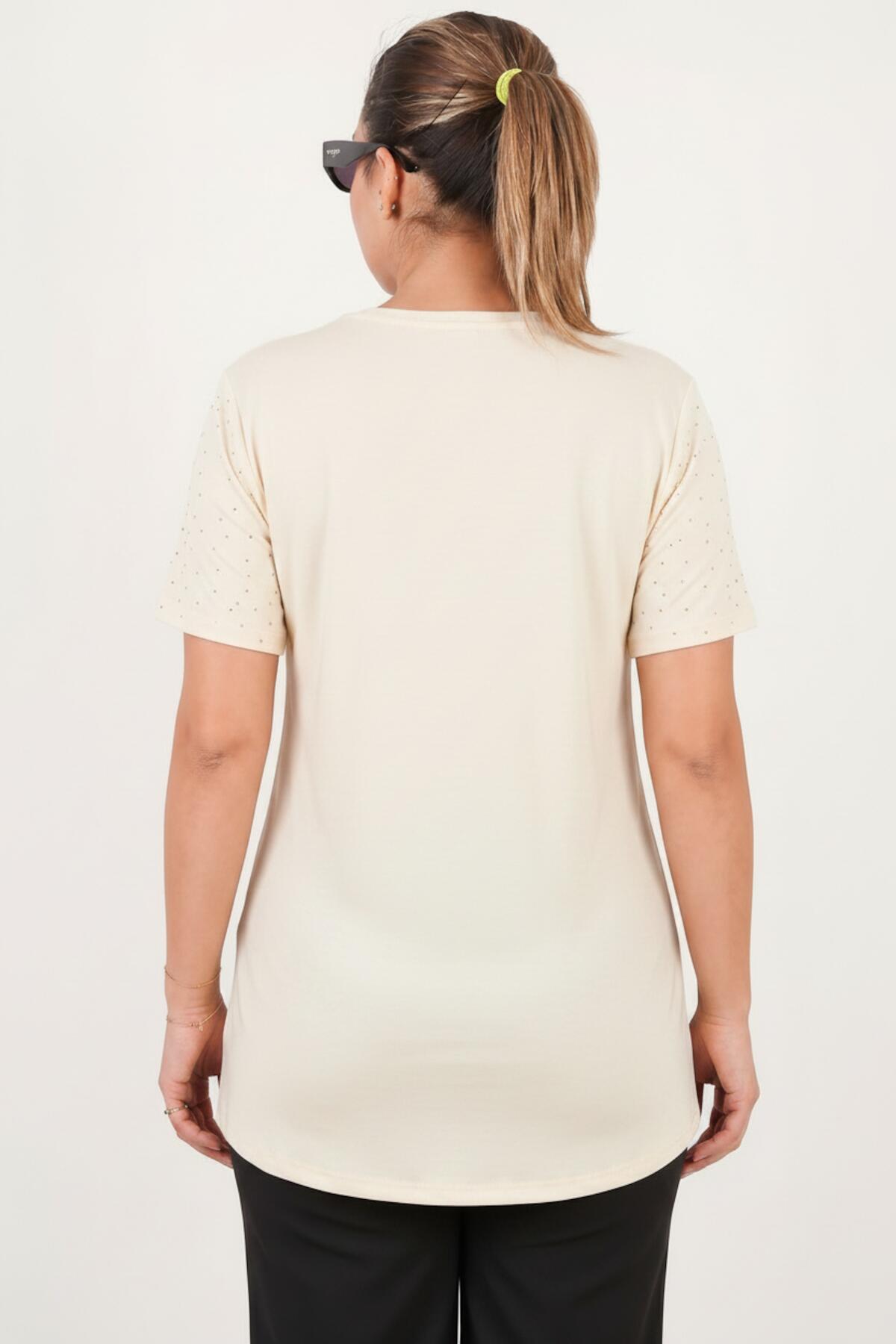 Plus - Size Boat - Neck Blouse With Mini Silver Stones — Off - White