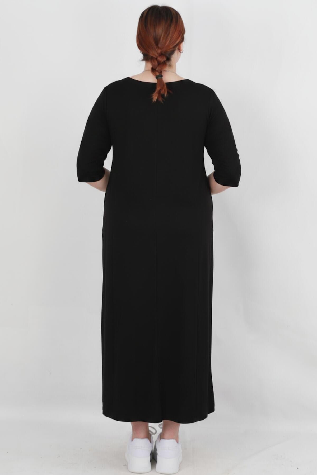 Plus - Size Relaxed Long - Sleeve Dress — Black