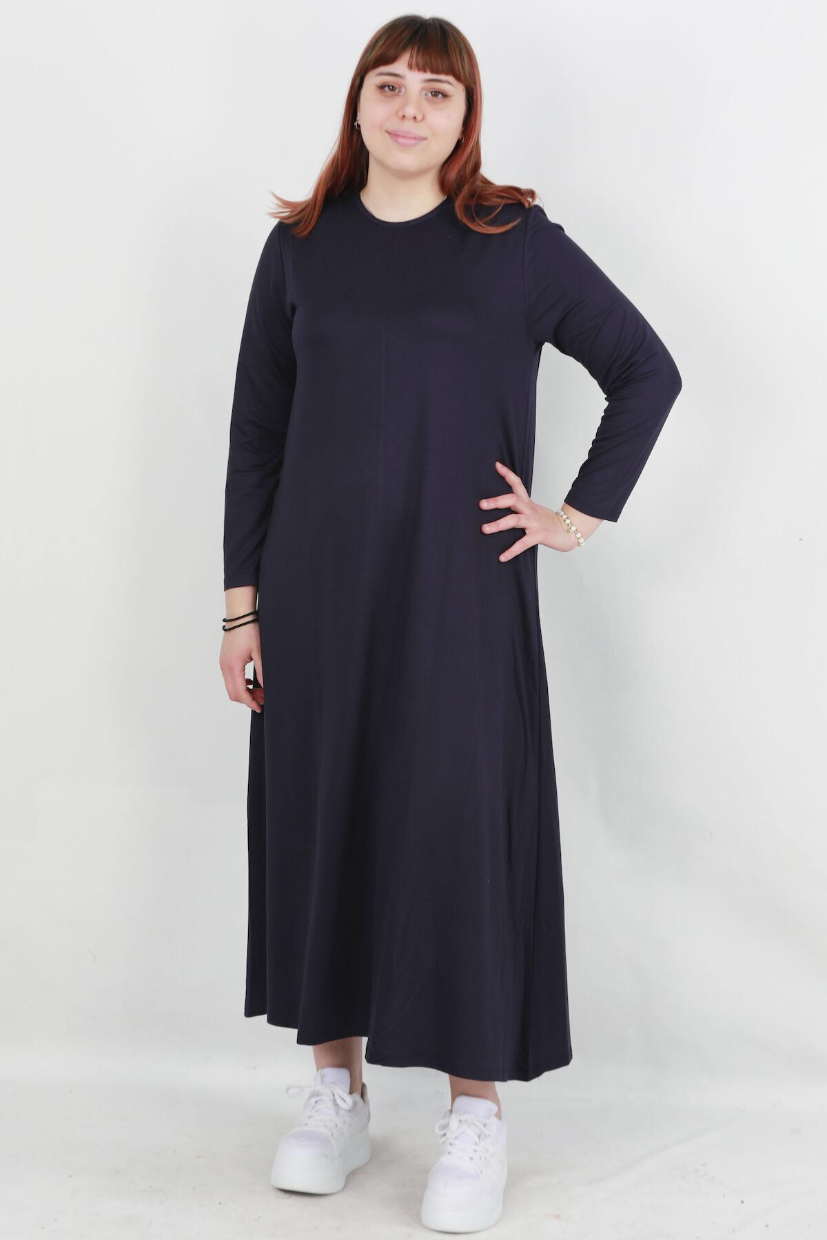 Plus - Size Relaxed Long - Sleeve Dress — Navy