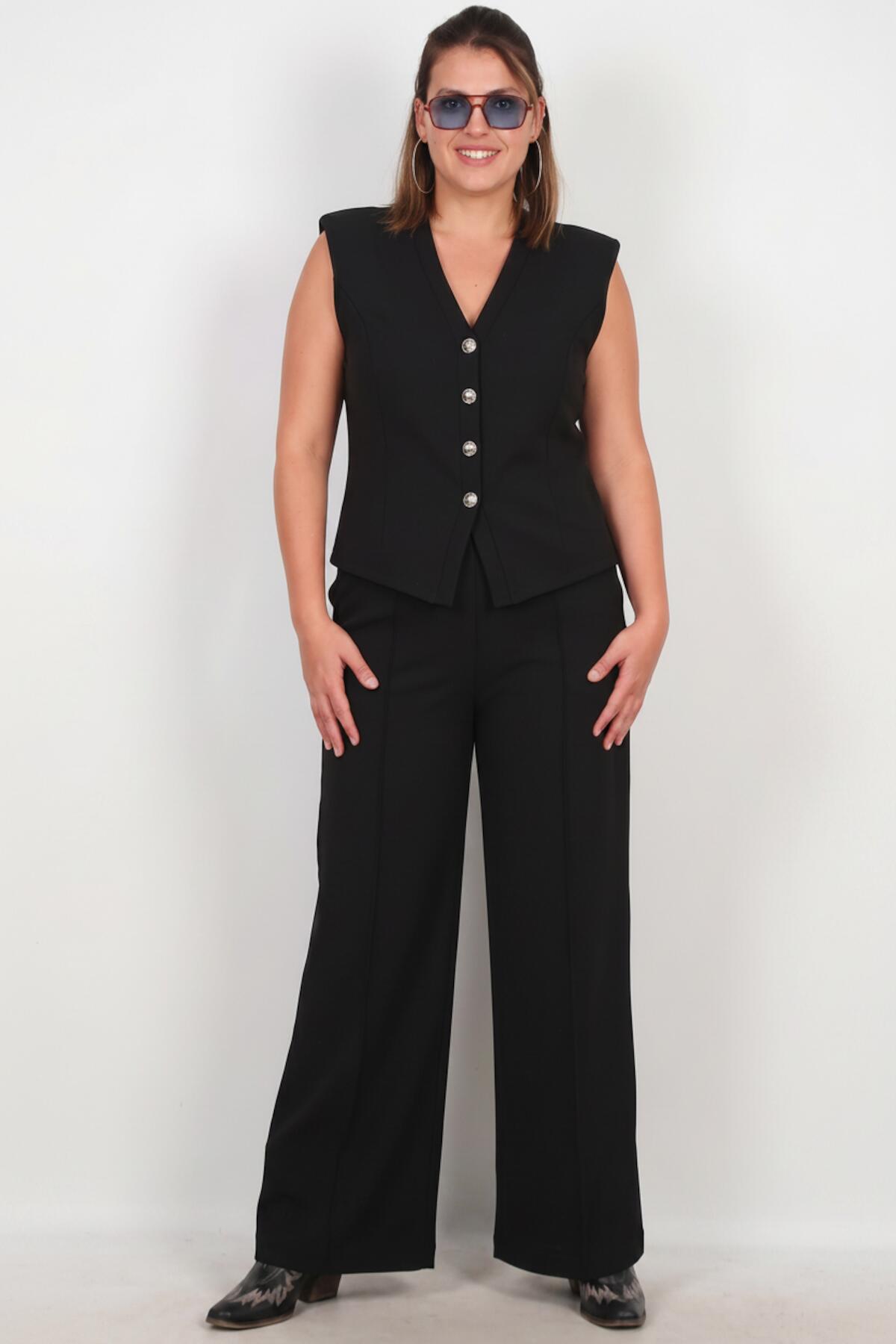 Black Tailored Vest Set — Plus Size