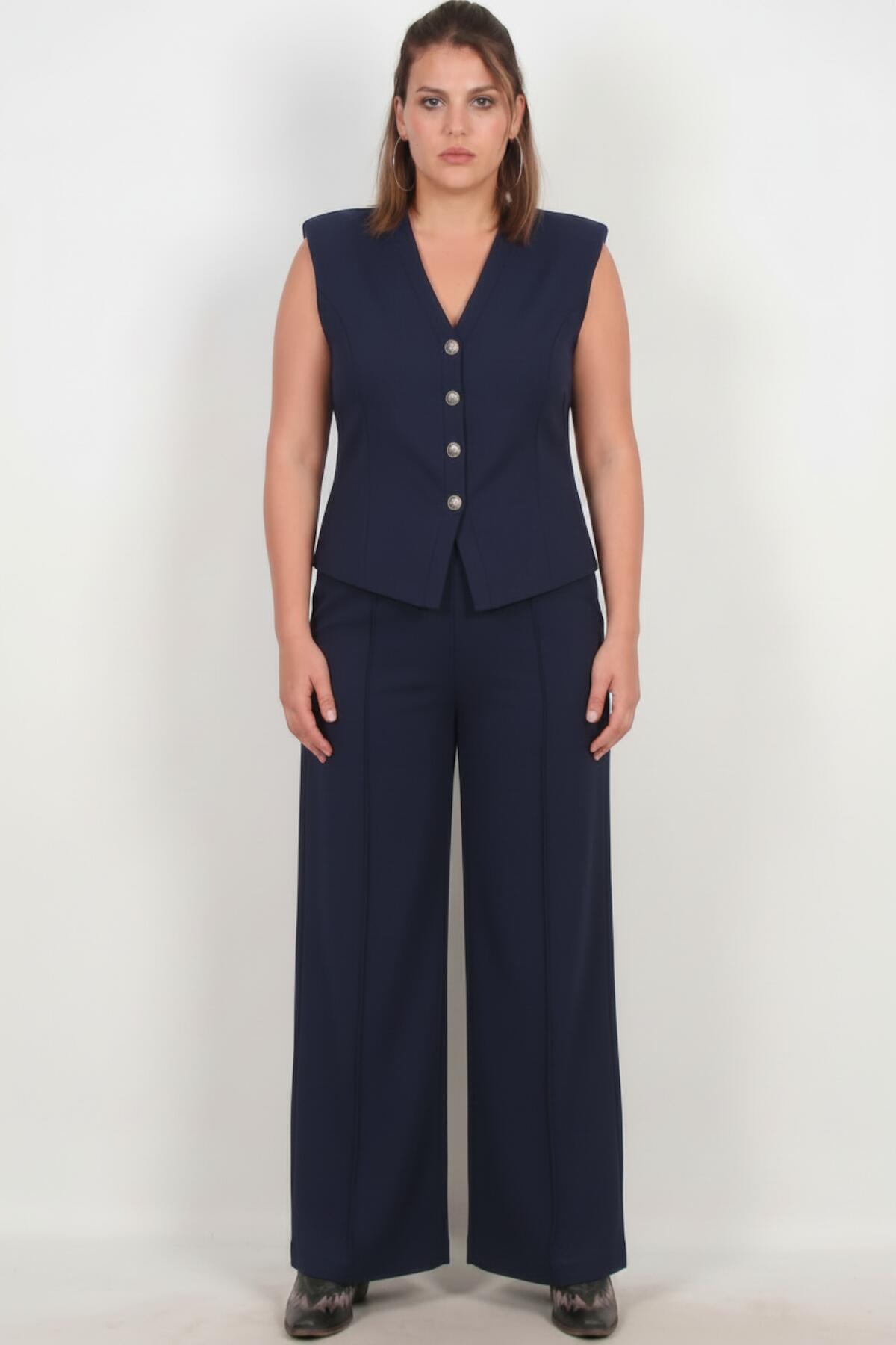 Plus - Size Navy Vest Set