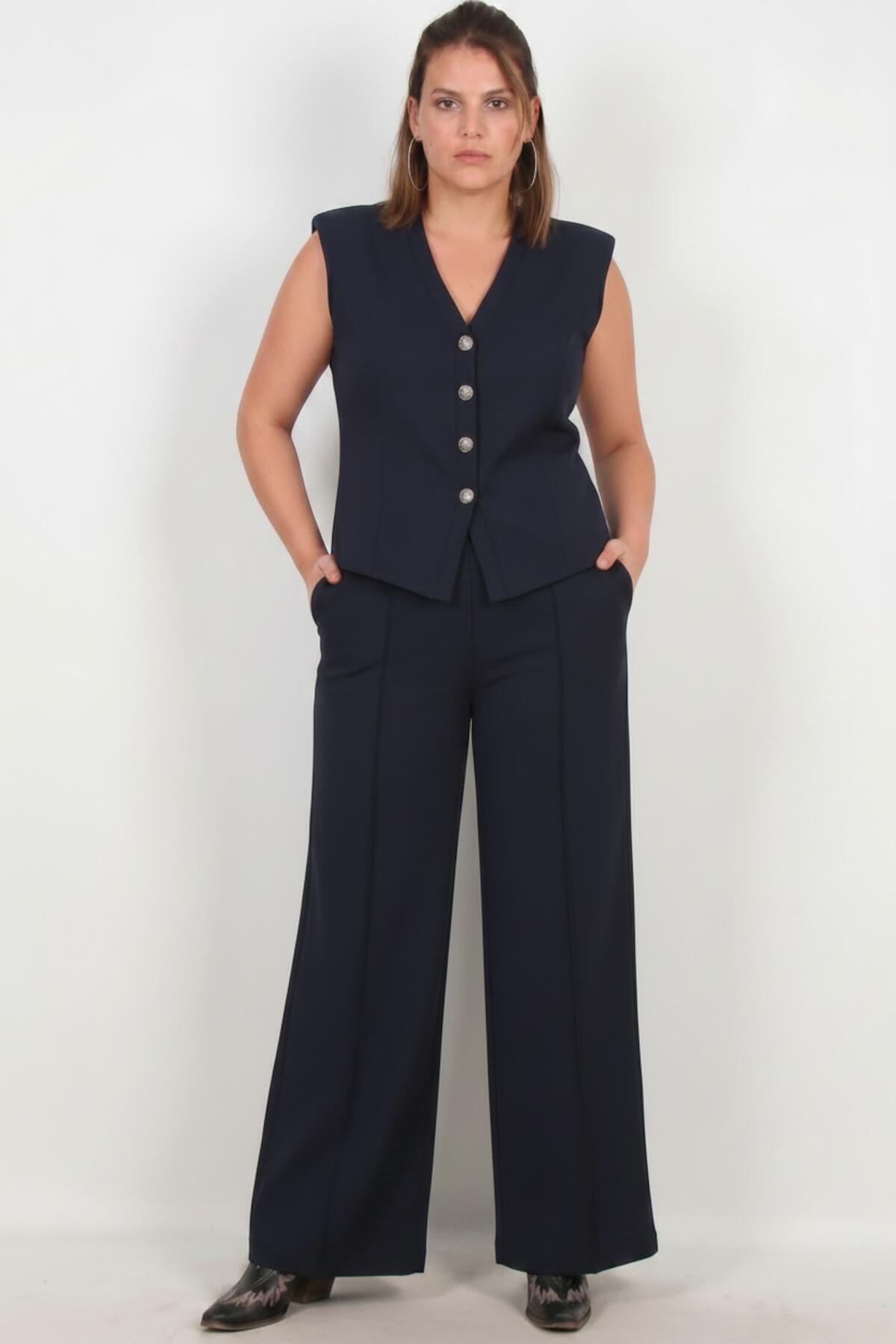 Plus - Size Navy Vest Set