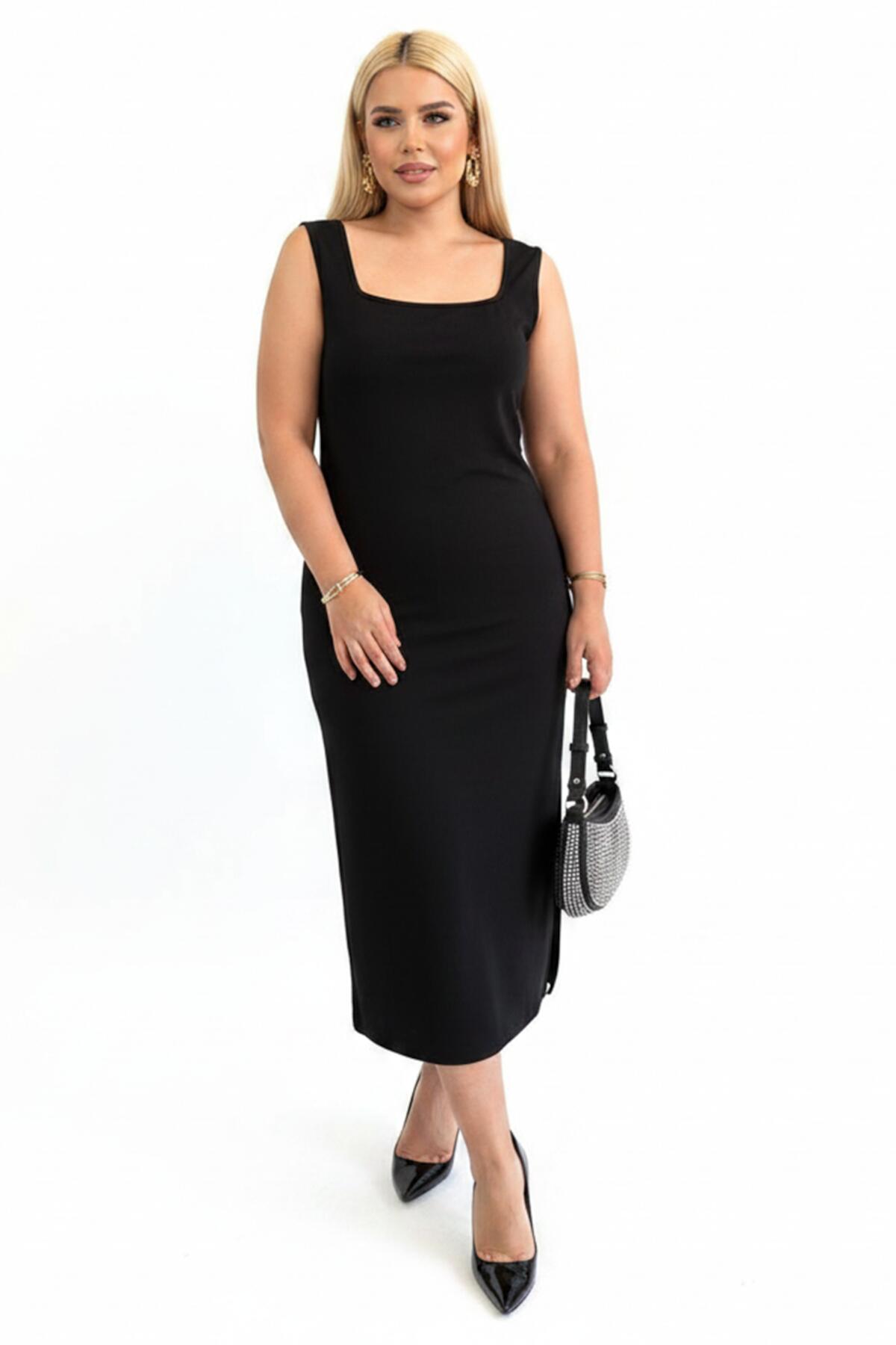Plus - Size Sleeveless Square - Neck Dress — Black
