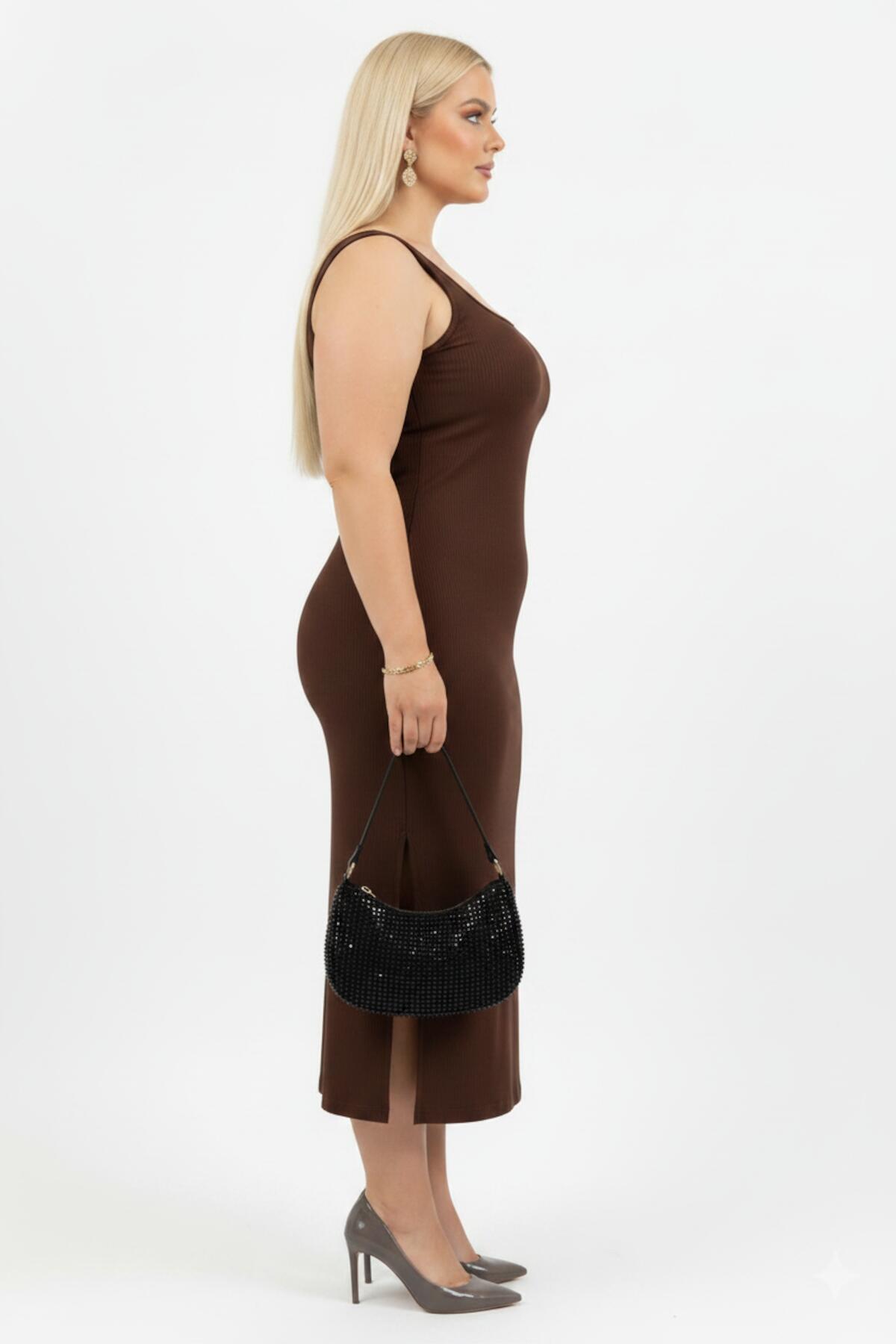 Plus - Size Sleeveless Square - Neck Dress - Brown