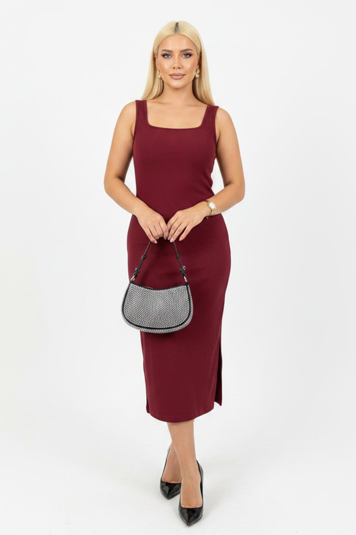 Plus - Size Sleeveless Square - Neck Dress - Burgundy