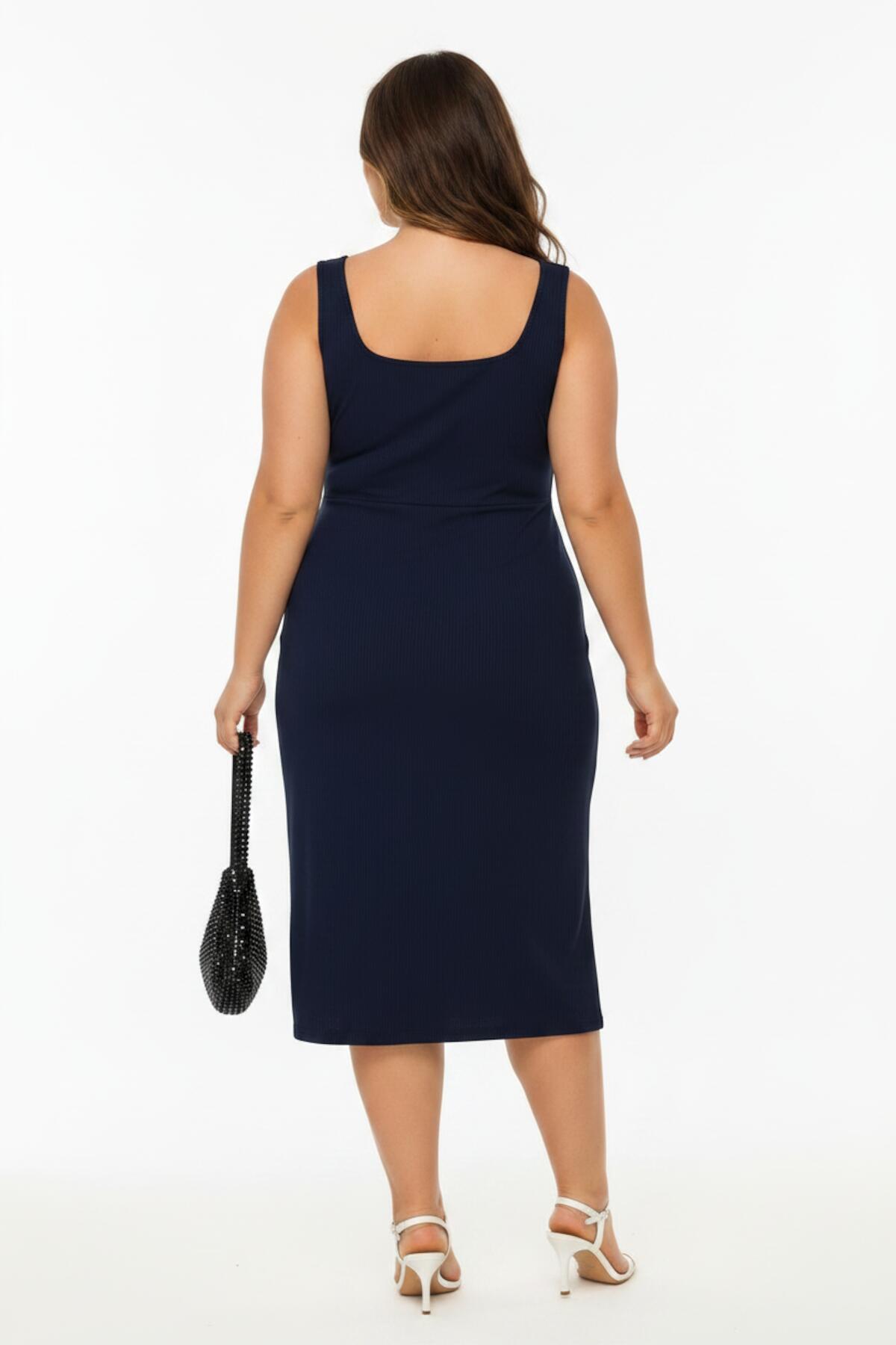 Plus - Size Square‑Neck Sleeveless Dress — Navy