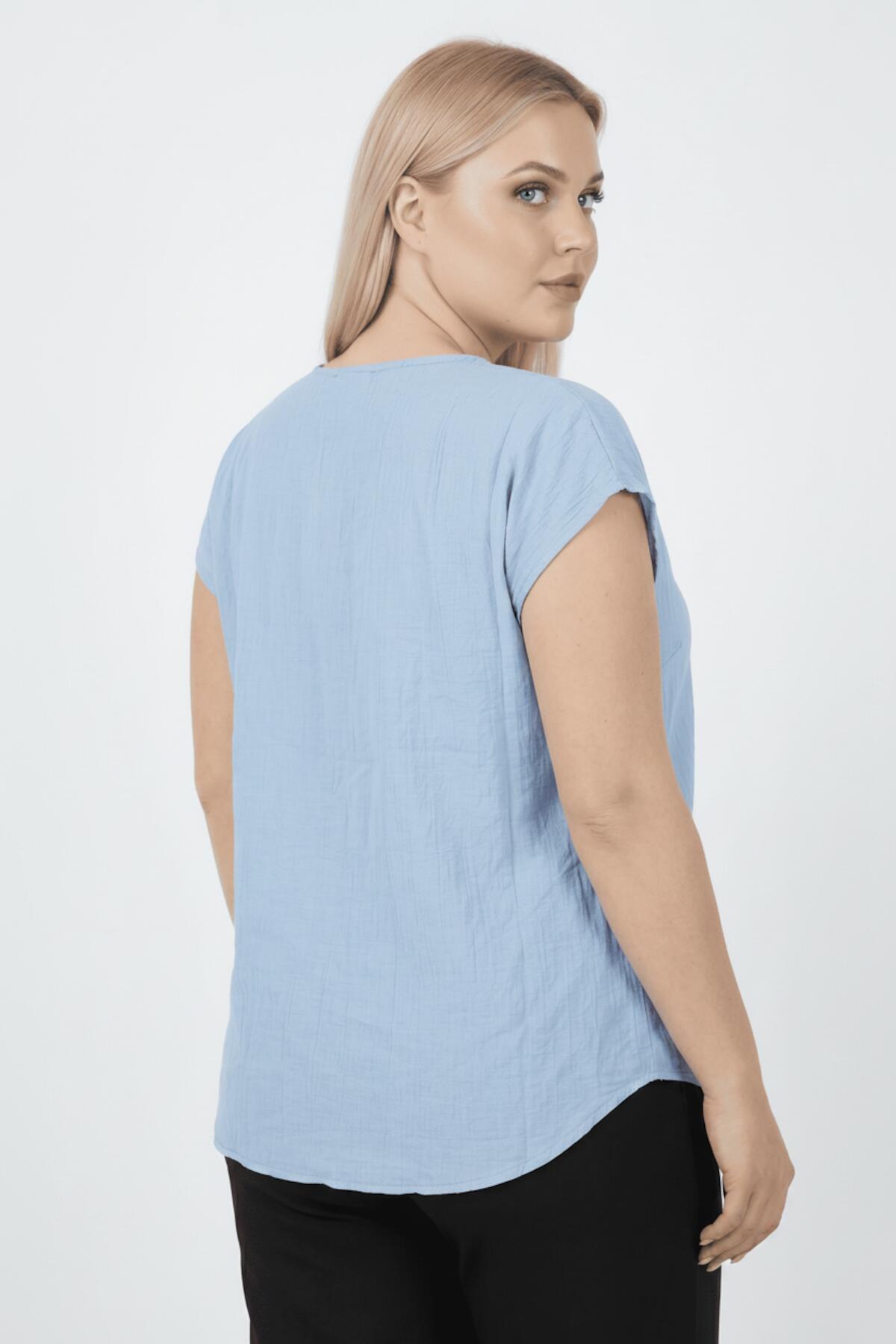 Plus - Size V - Neck Blouse — Blue
