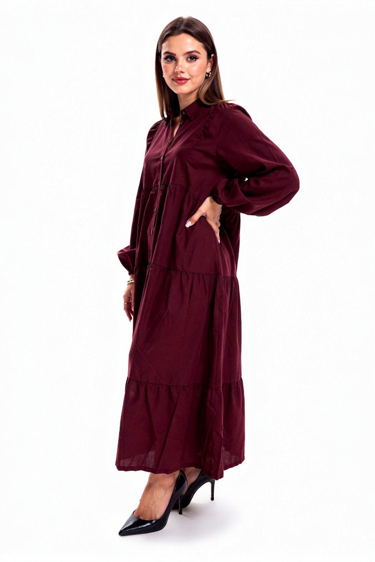 Plus - Size Burgundy Button - Front Maxi Dress