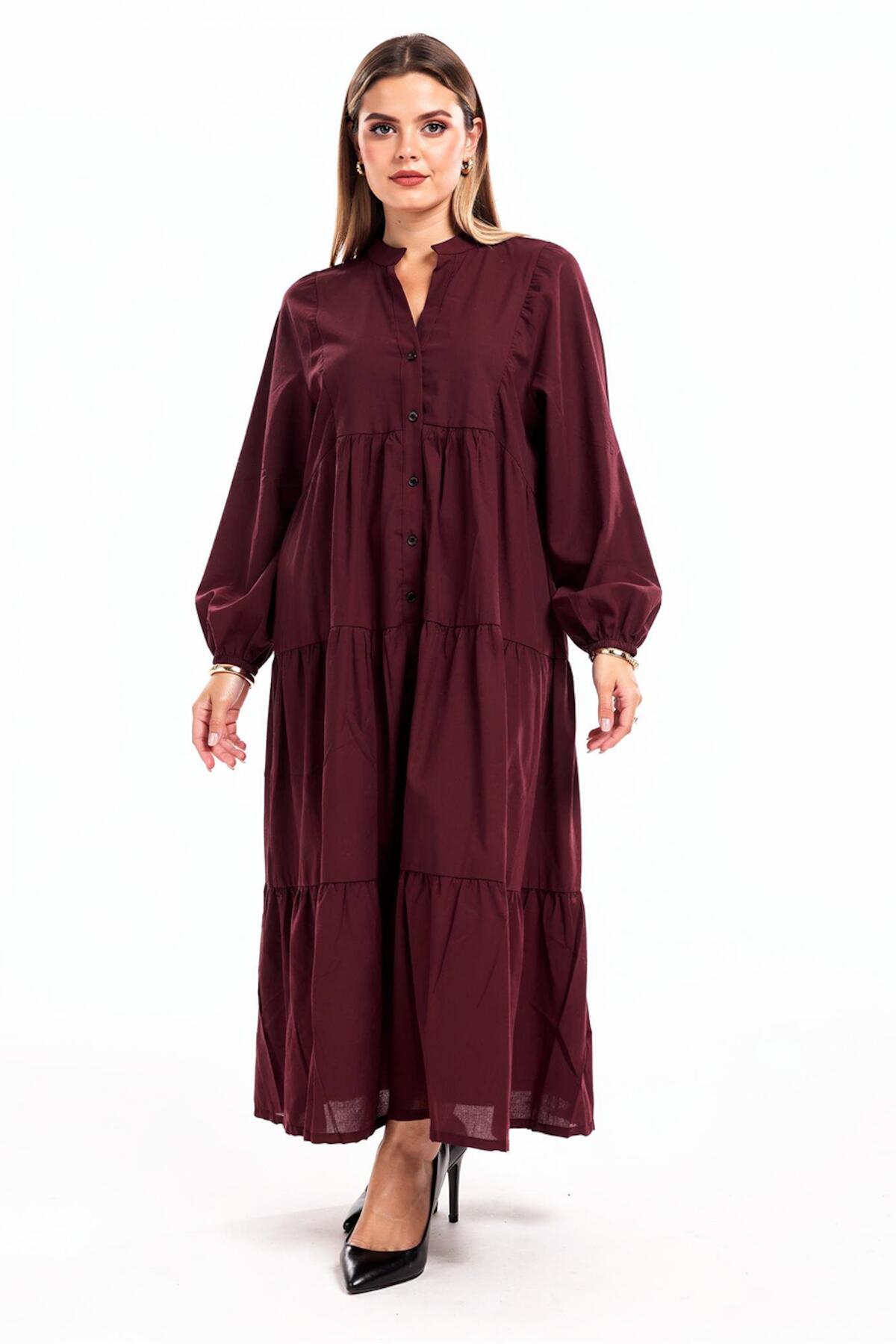 Plus - Size Burgundy Button - Front Maxi Dress