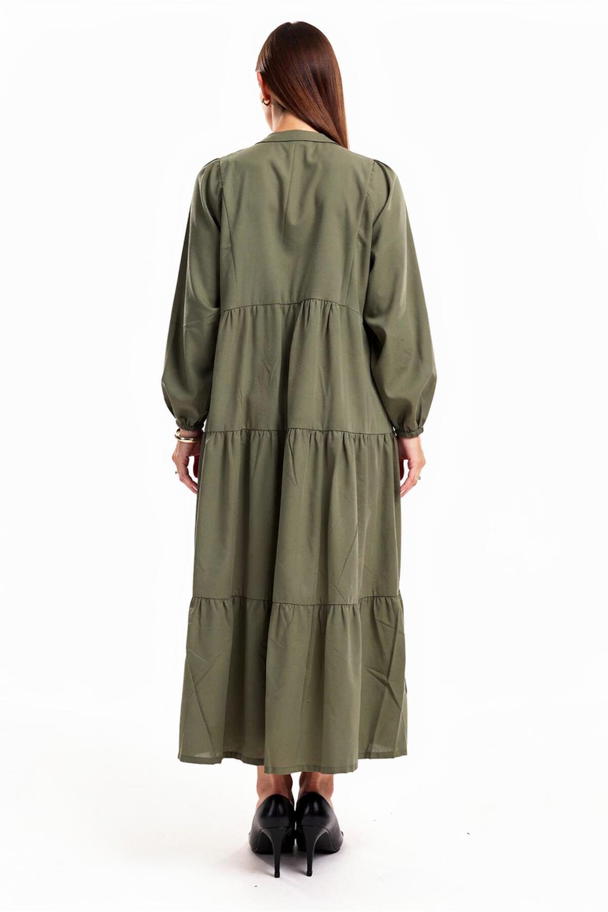 Plus - Size Button - Through Long Dress — Khaki