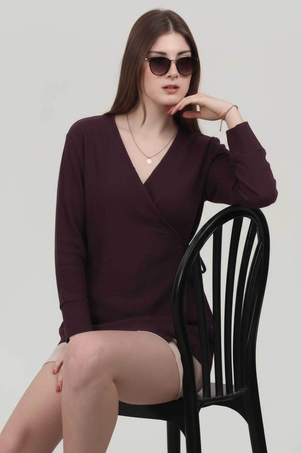 Plum Muslin Wrap Kimono Tunic