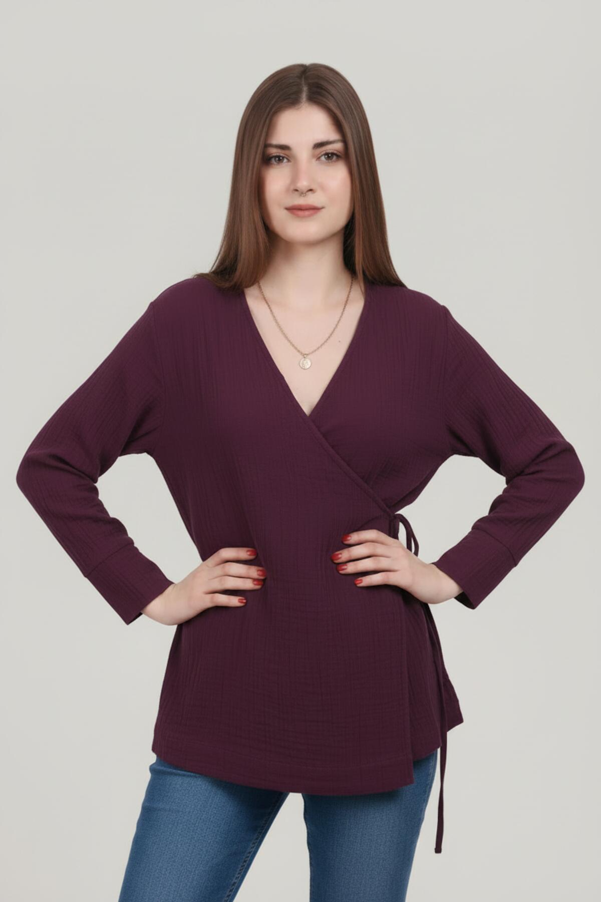 Plum Muslin Wrap Kimono Tunic