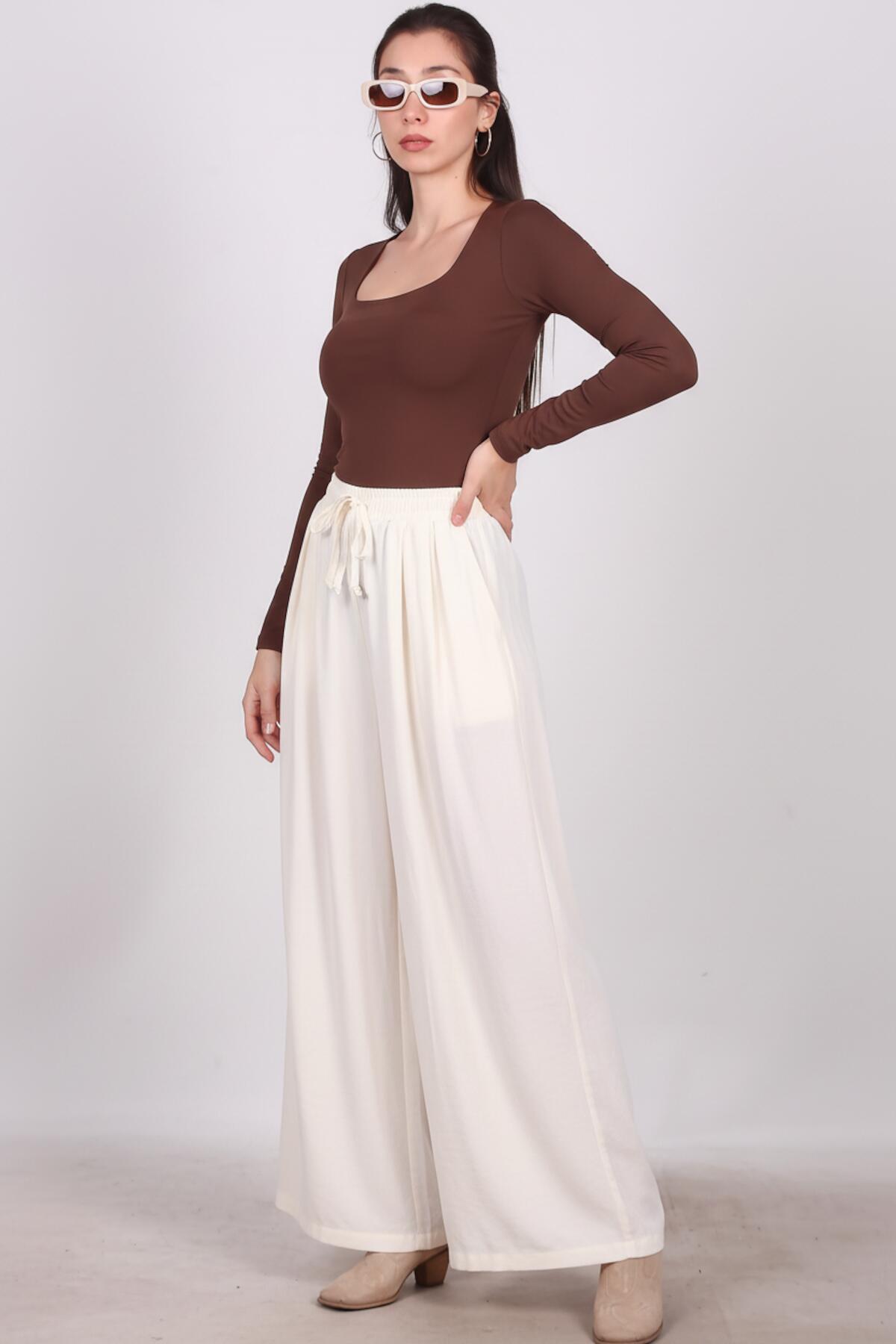 Off - White Tencel Pleated Wide - Leg Trousers