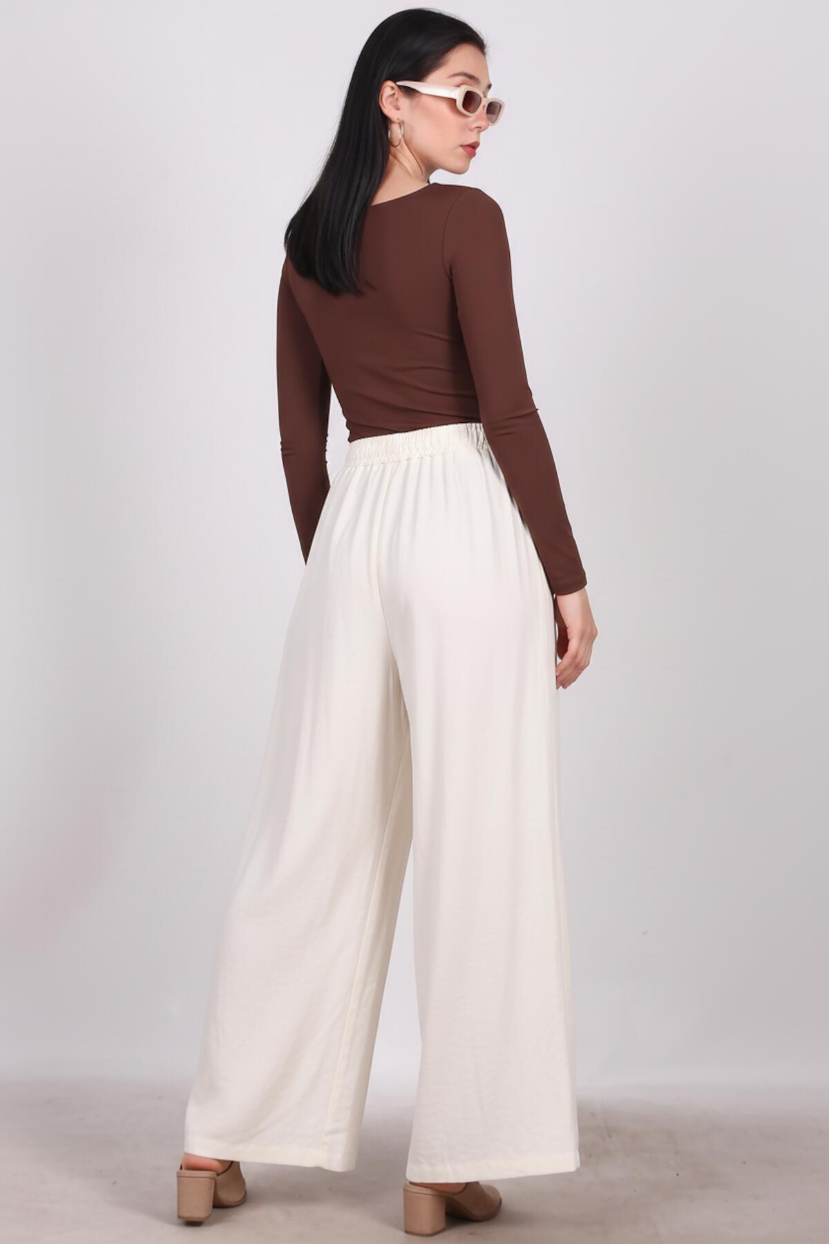 Off - White Tencel Pleated Wide - Leg Trousers
