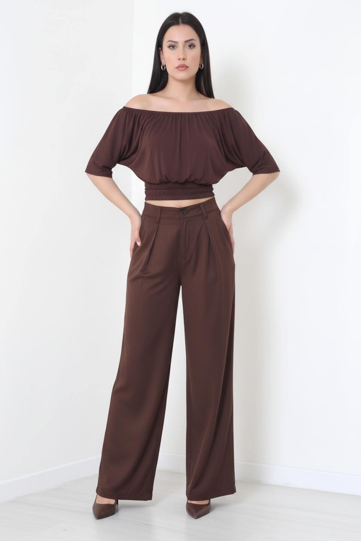 Pleated Tencel Trousers With Elastic Waist — Brown