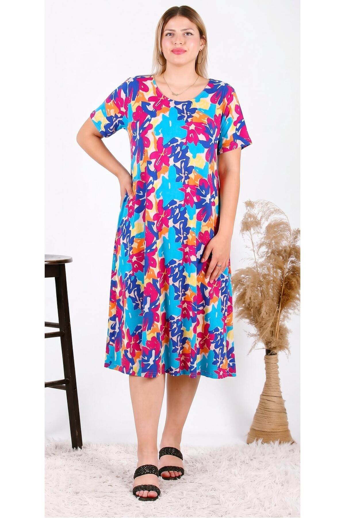Plus - Size Short - Sleeve Dress — Blue