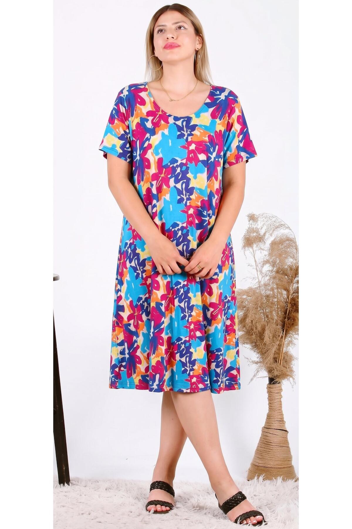 Plus - Size Short - Sleeve Dress — Blue