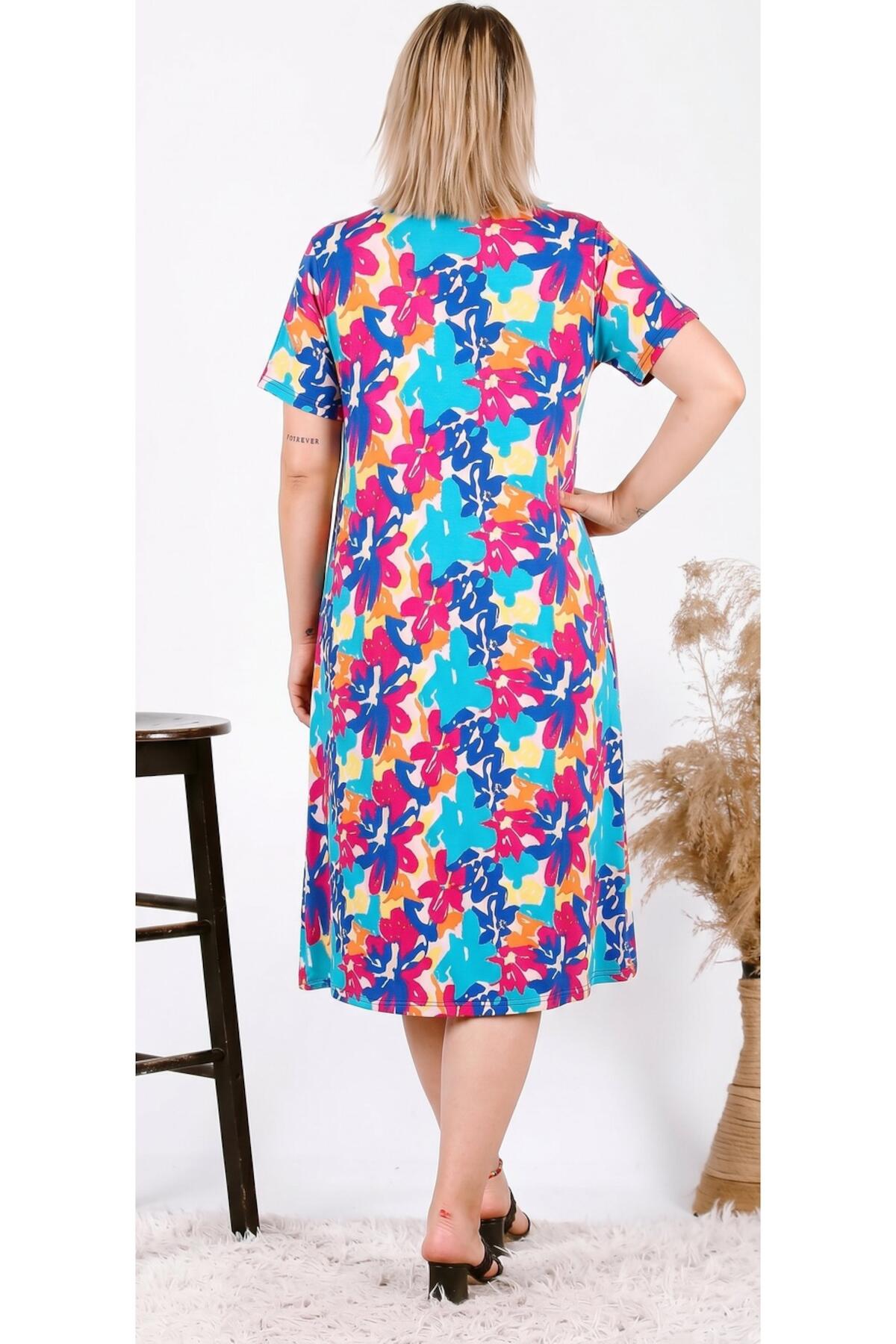Plus - Size Short - Sleeve Dress — Blue