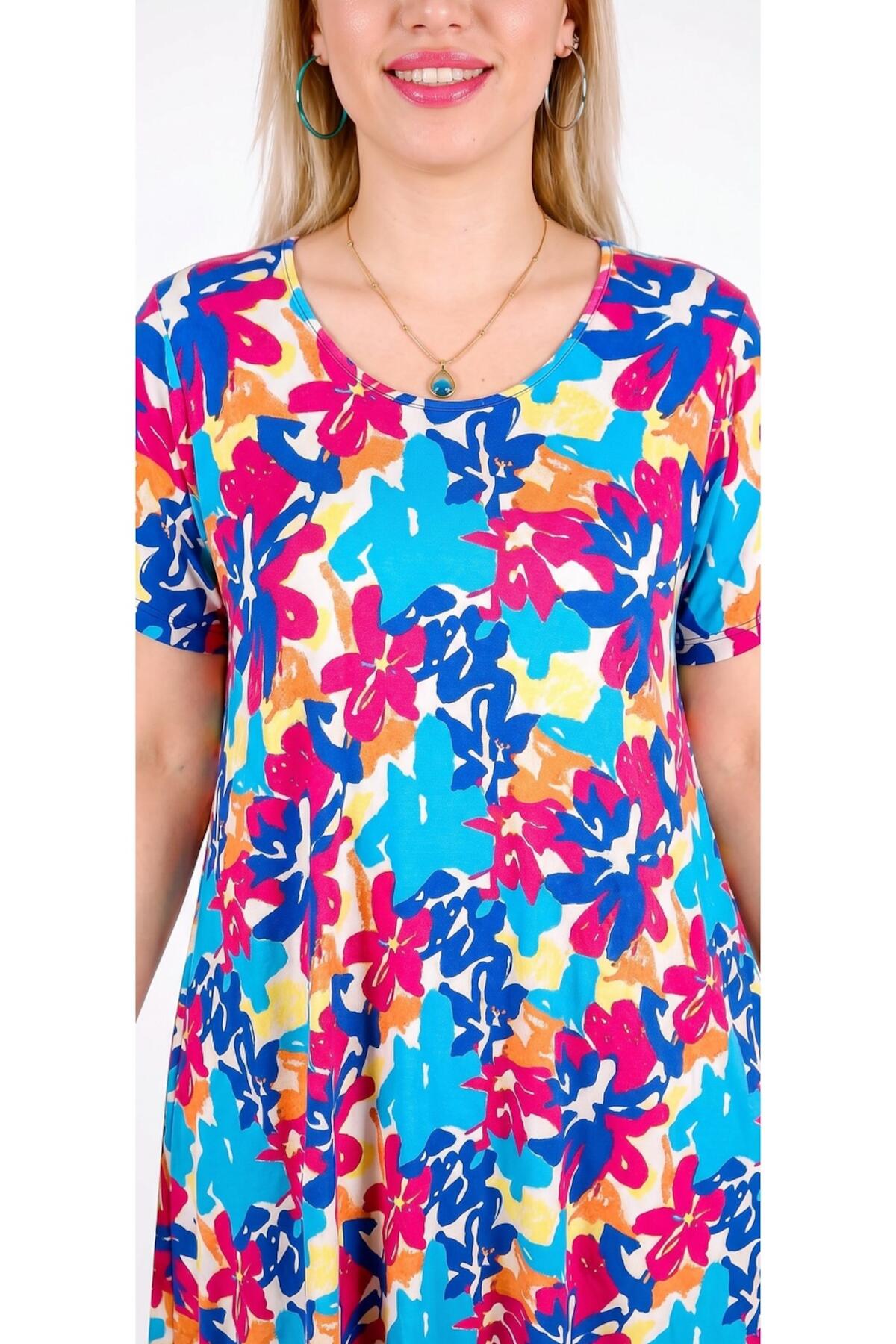 Plus - Size Short - Sleeve Dress — Blue
