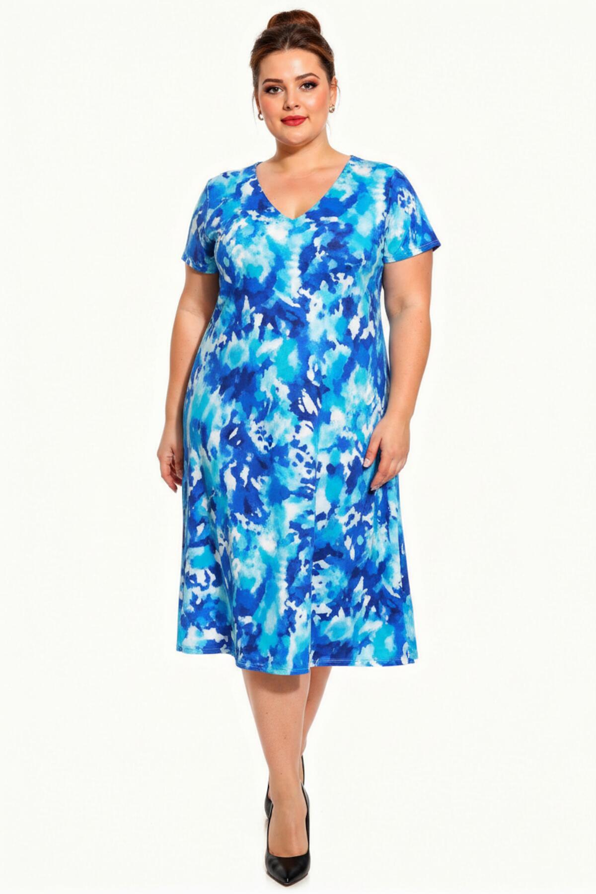 Plus - Size V - Neck Patterned Dress