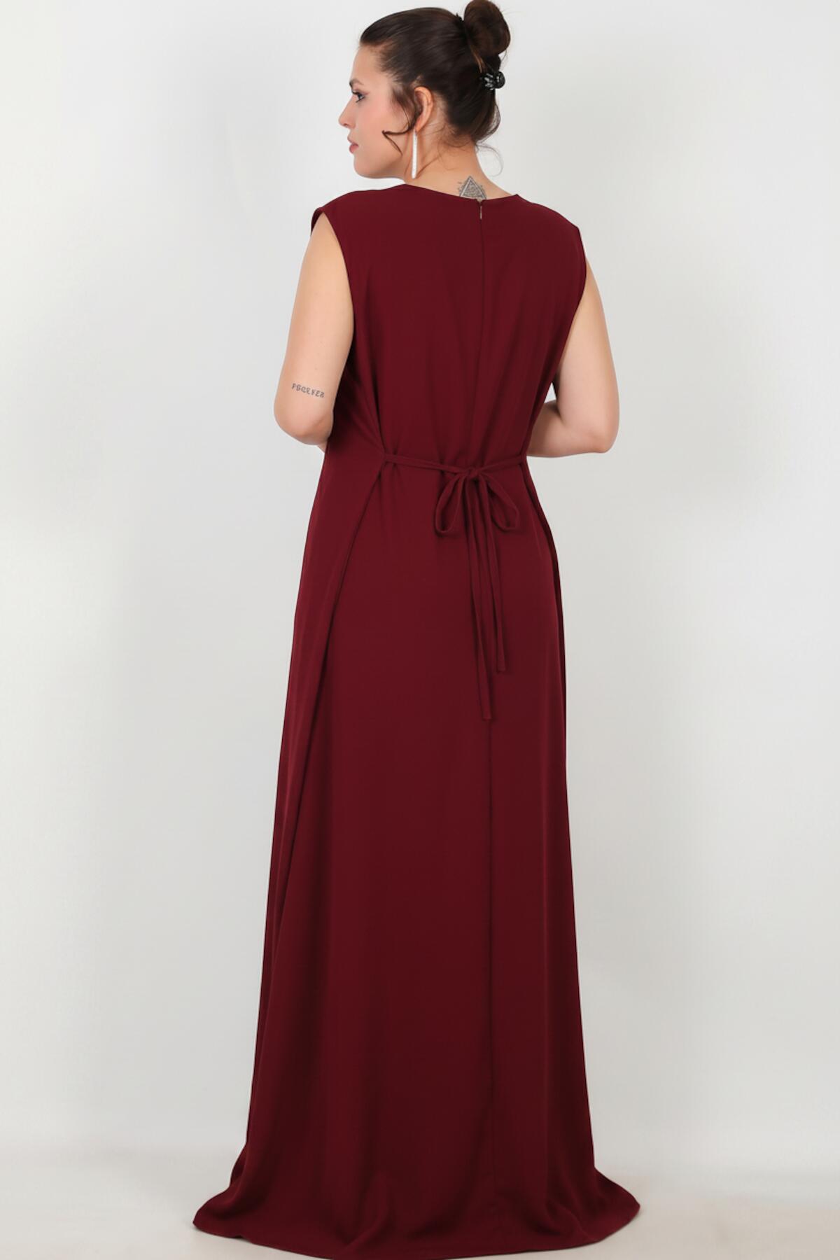 Burgundy Satin Kaftan With Gold Embroidery