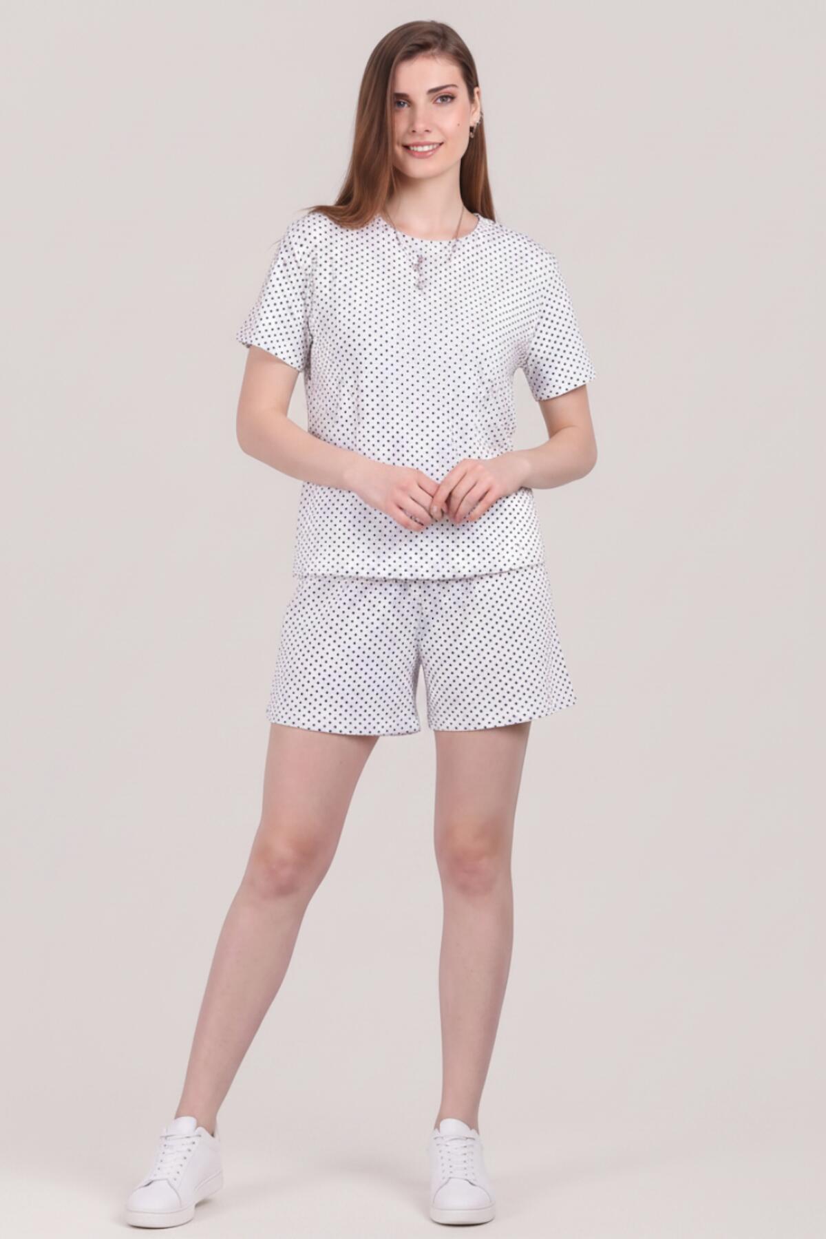 Polka - Dot Short - Sleeve Pajama Set — Grey