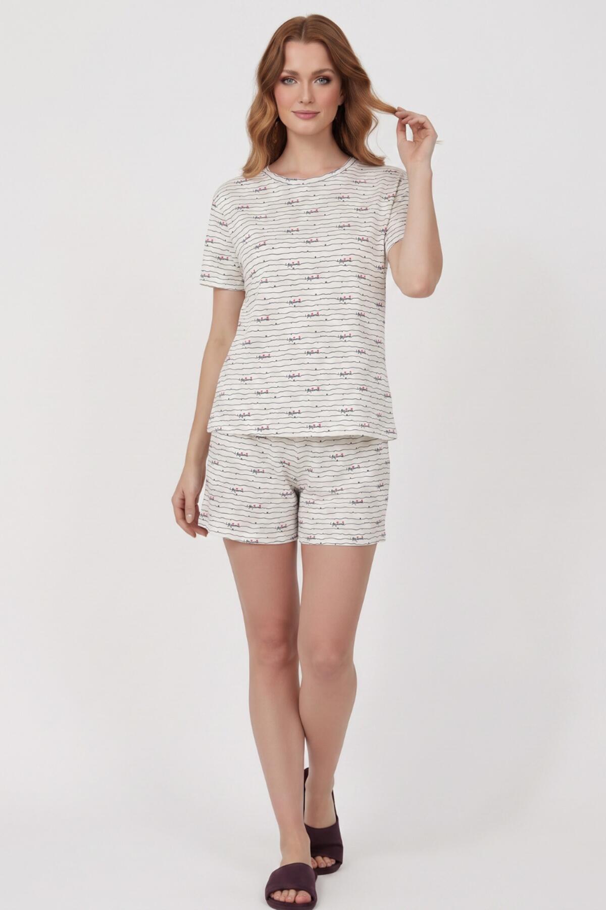 Women's Patterned Short - Sleeve Pajama Set — Ecru