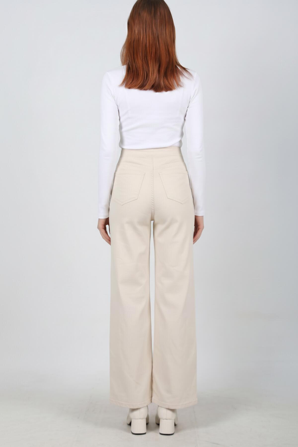 Elastic - Waist Wide - Leg Denim Trousers