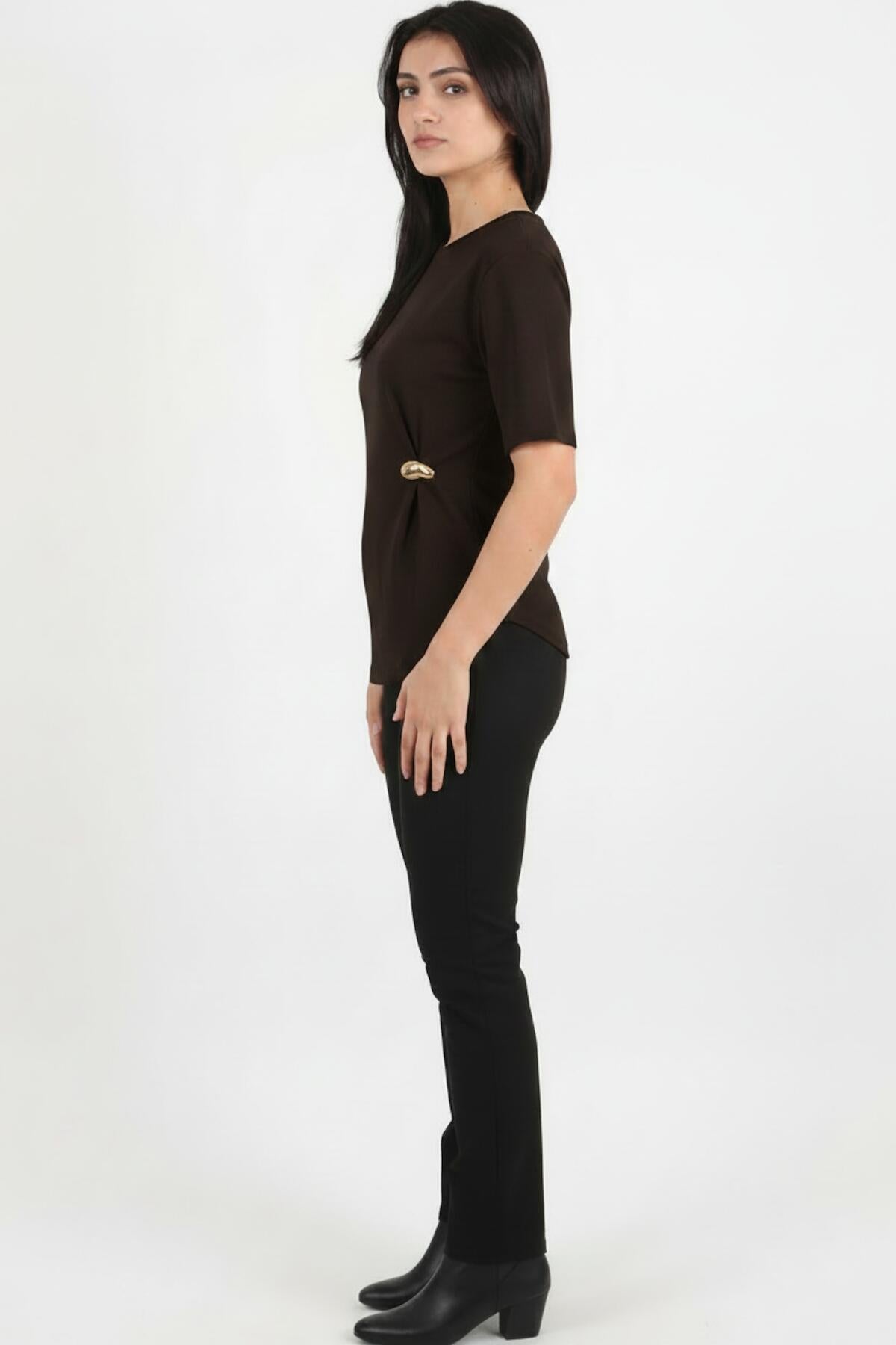 Brown Blouse With Accessory Detail