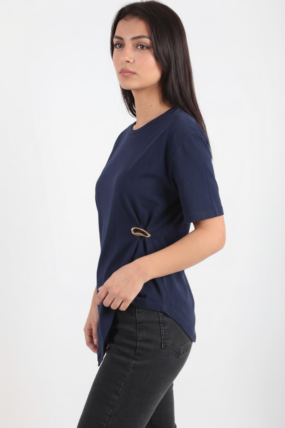 Blouse With Accessory Detail — Navy