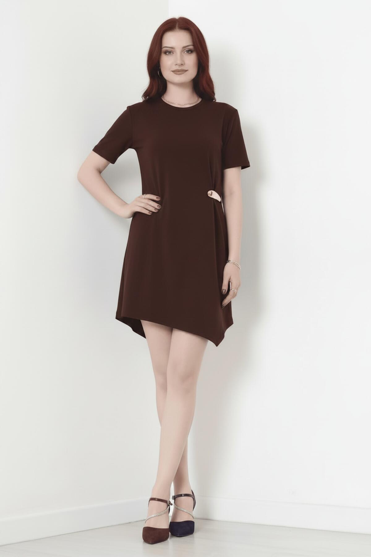 Accessory - Detail Short - Sleeve Dress — Brown