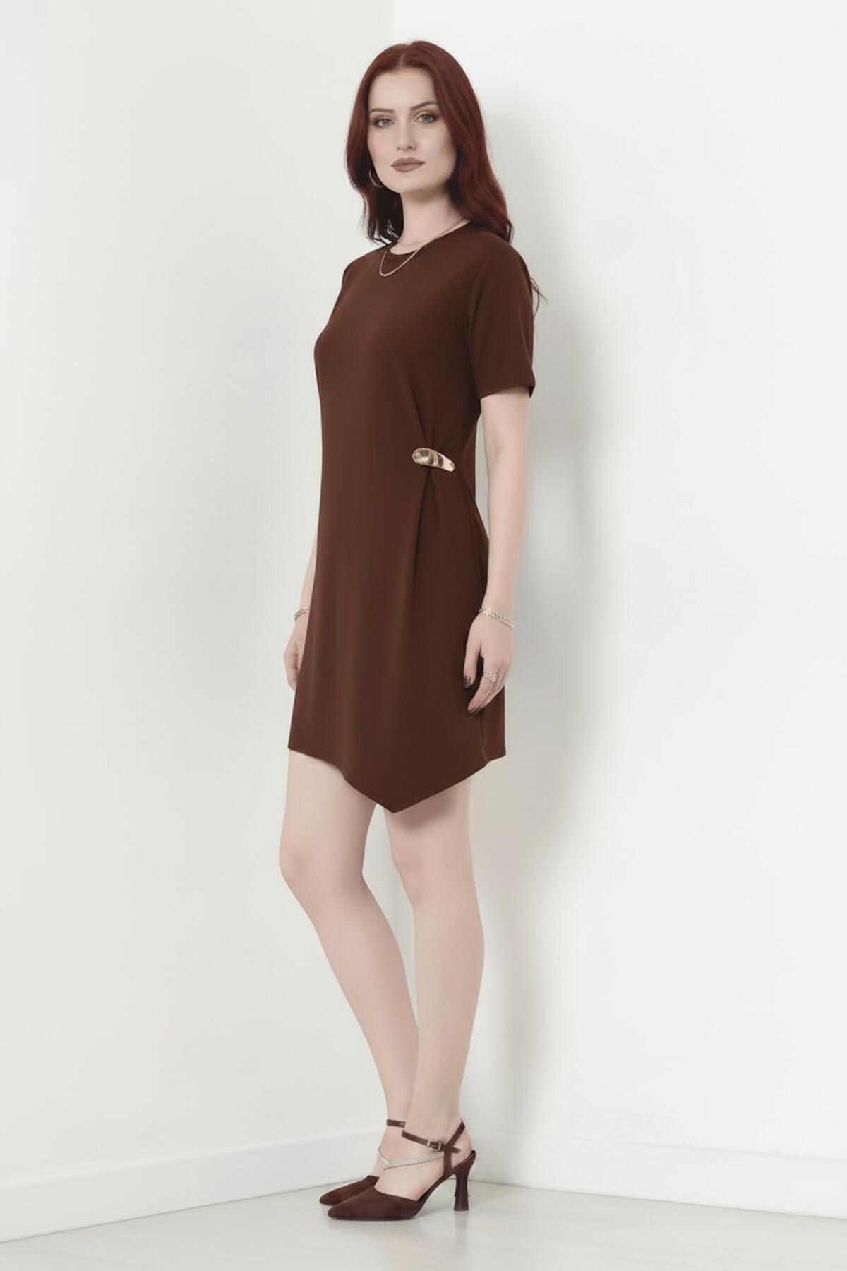 Accessory - Detail Short - Sleeve Dress — Brown