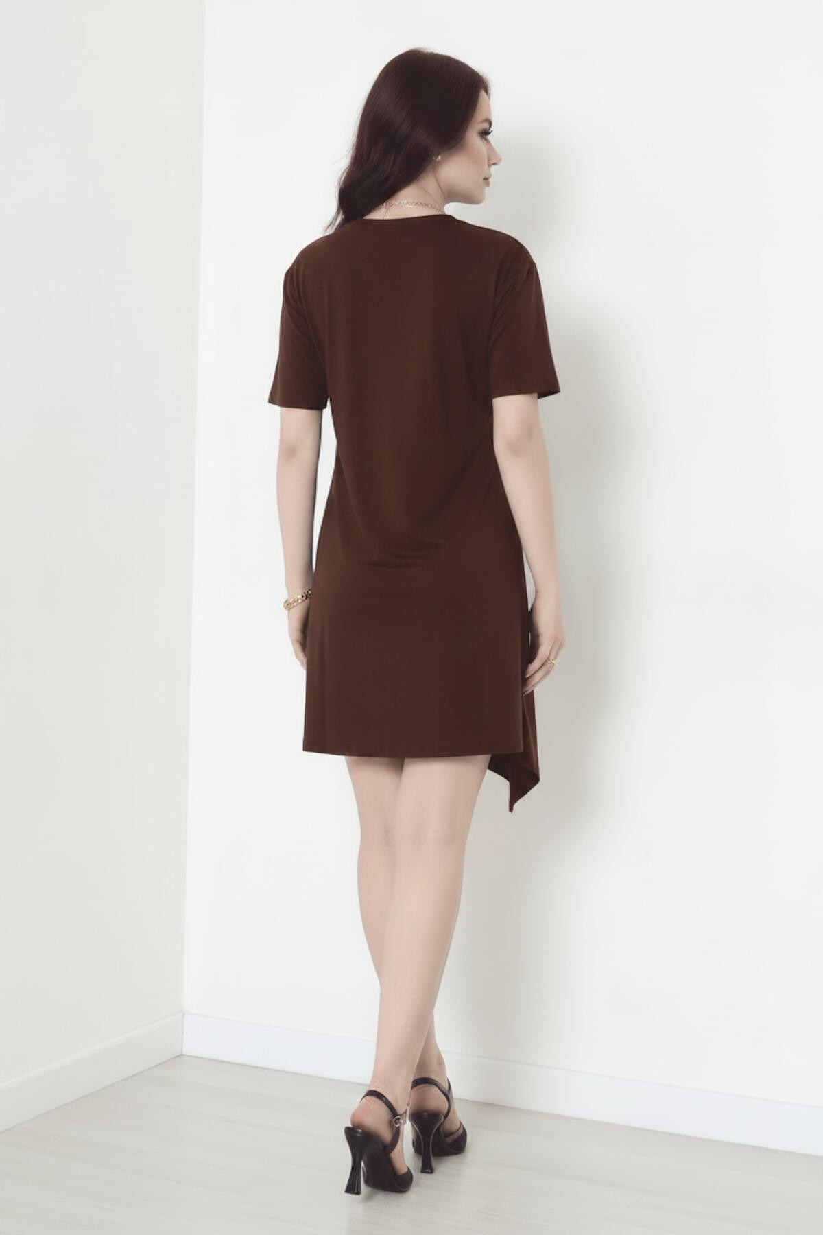Accessory - Detail Short - Sleeve Dress — Brown